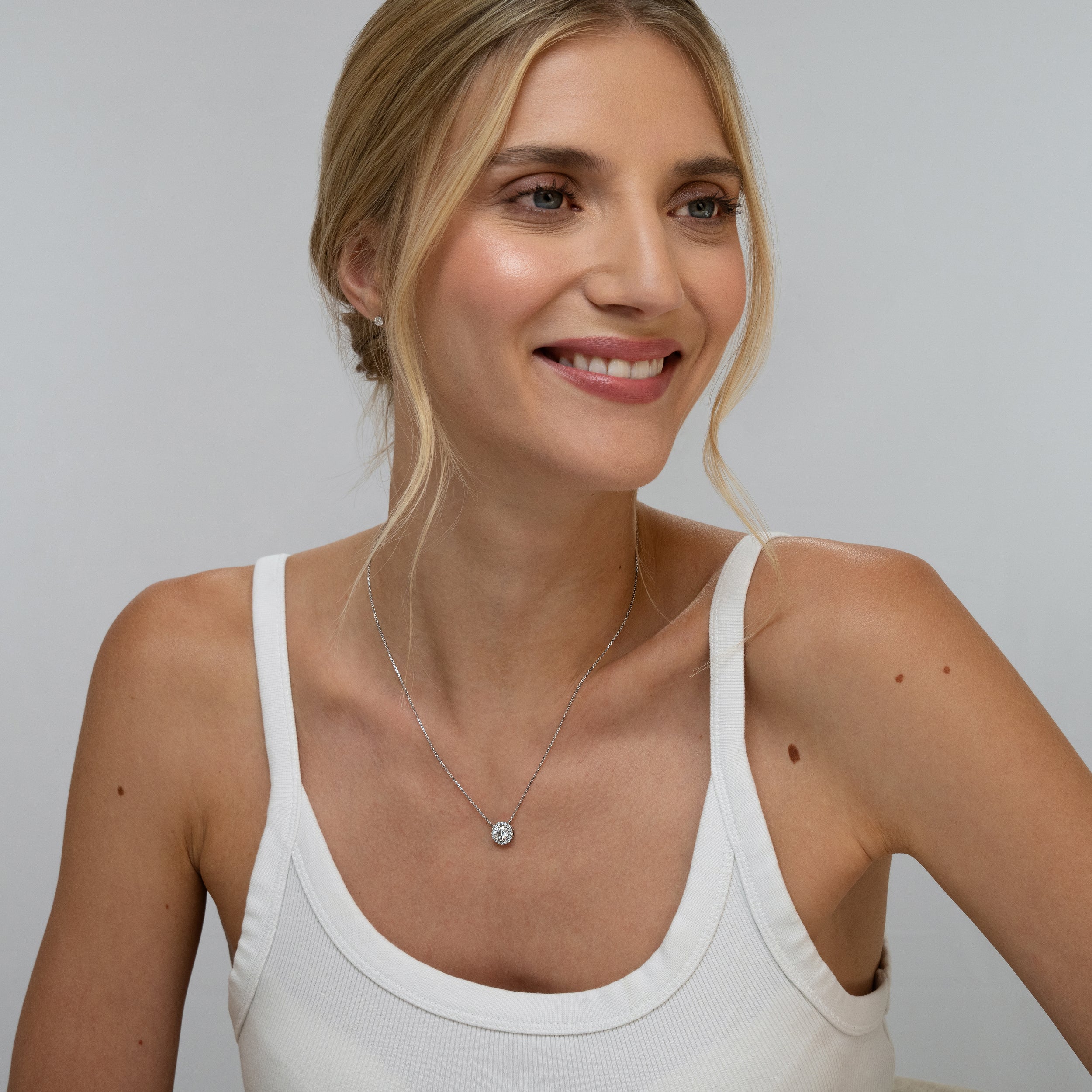 0.70ct Lab Diamond Halo Necklace in 9K White Gold G/Vs - Image 4
