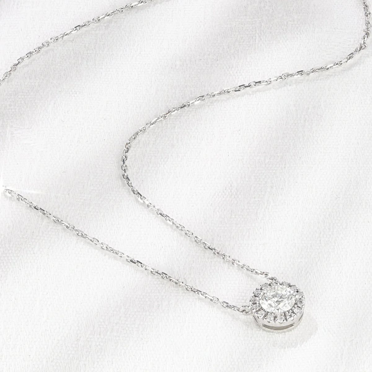 0.70ct Lab Diamond Halo Necklace in 9K White Gold G/Vs - Image 6
