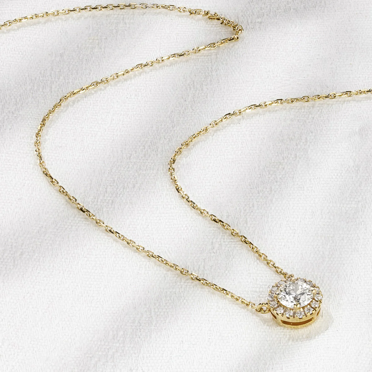 0.70ct Lab Diamond Halo Necklace in 9K Yellow Gold G/Vs - Image 7