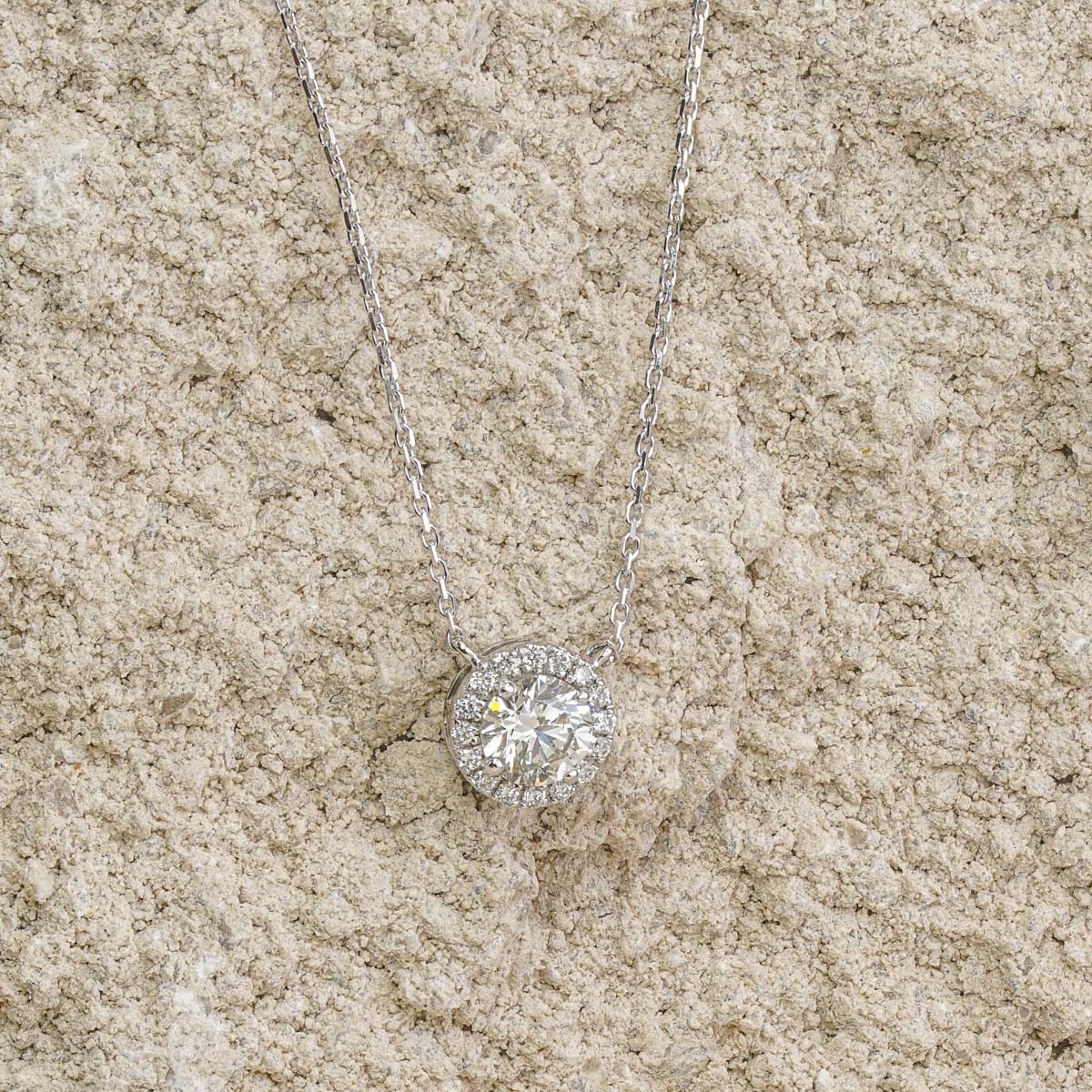 1.00ct Lab Diamond Halo Necklace in 9K White Gold G/Vs - Image 8