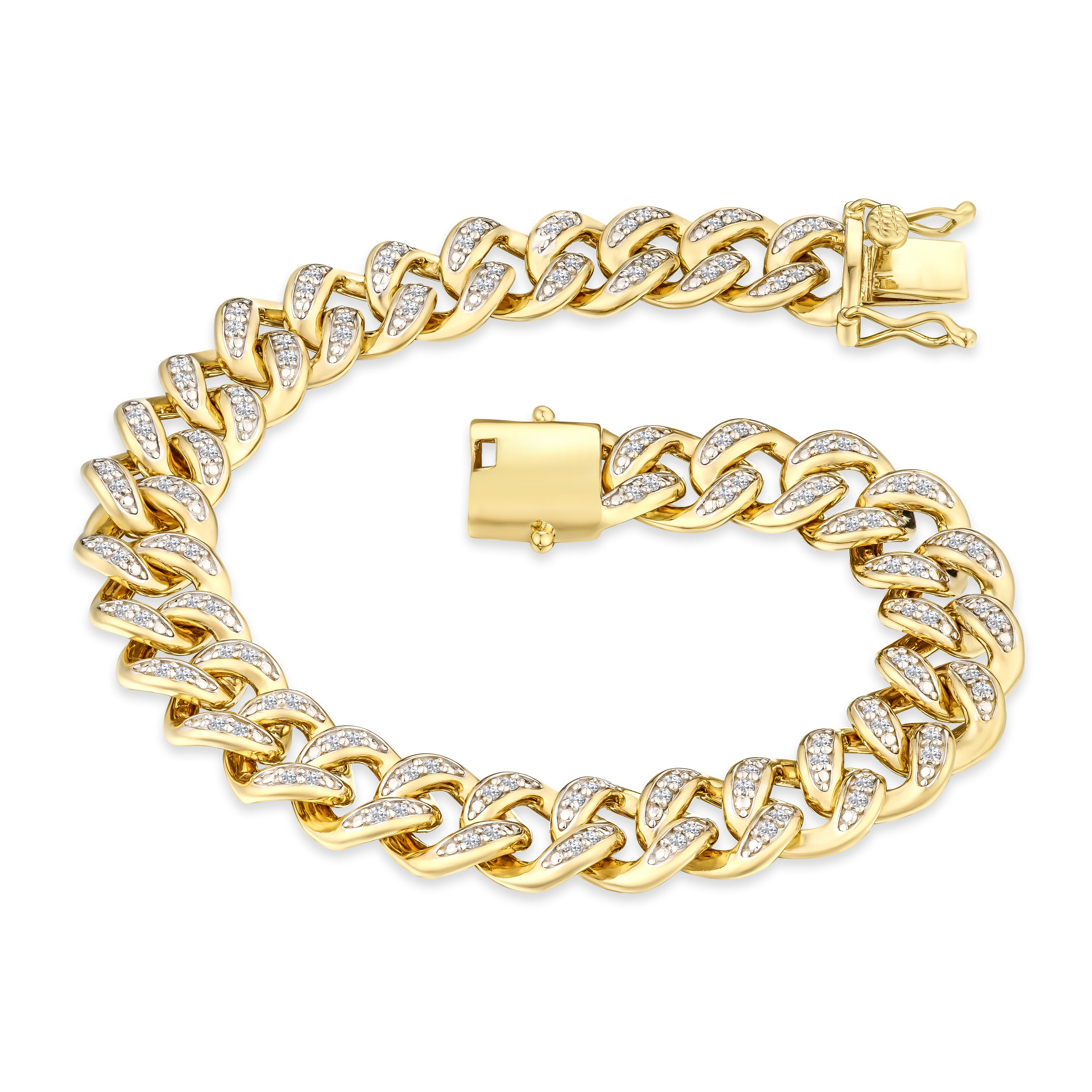 1.20CT Mens Lab Diamond Cuban Havana Link Bracelet in 18K Gold Vermeil - Image 3