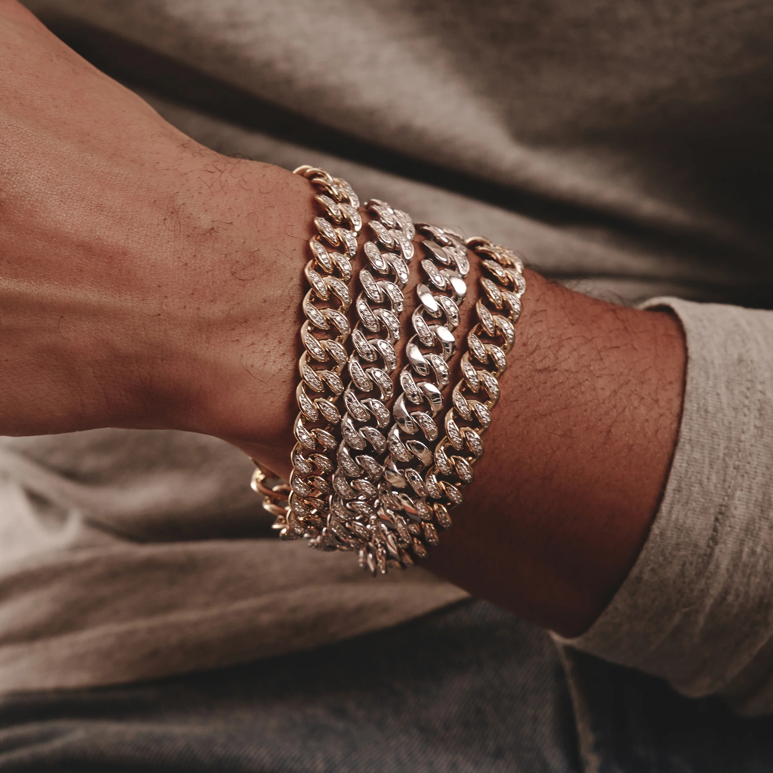 1.20CT Mens Lab Diamond Cuban Havana Link Bracelet in 18K Gold Vermeil - Image 6