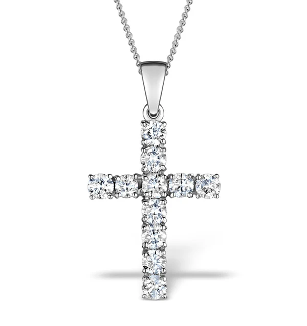 1 Carat Cross Lab Diamond Necklace Pendant in 9K White Gold