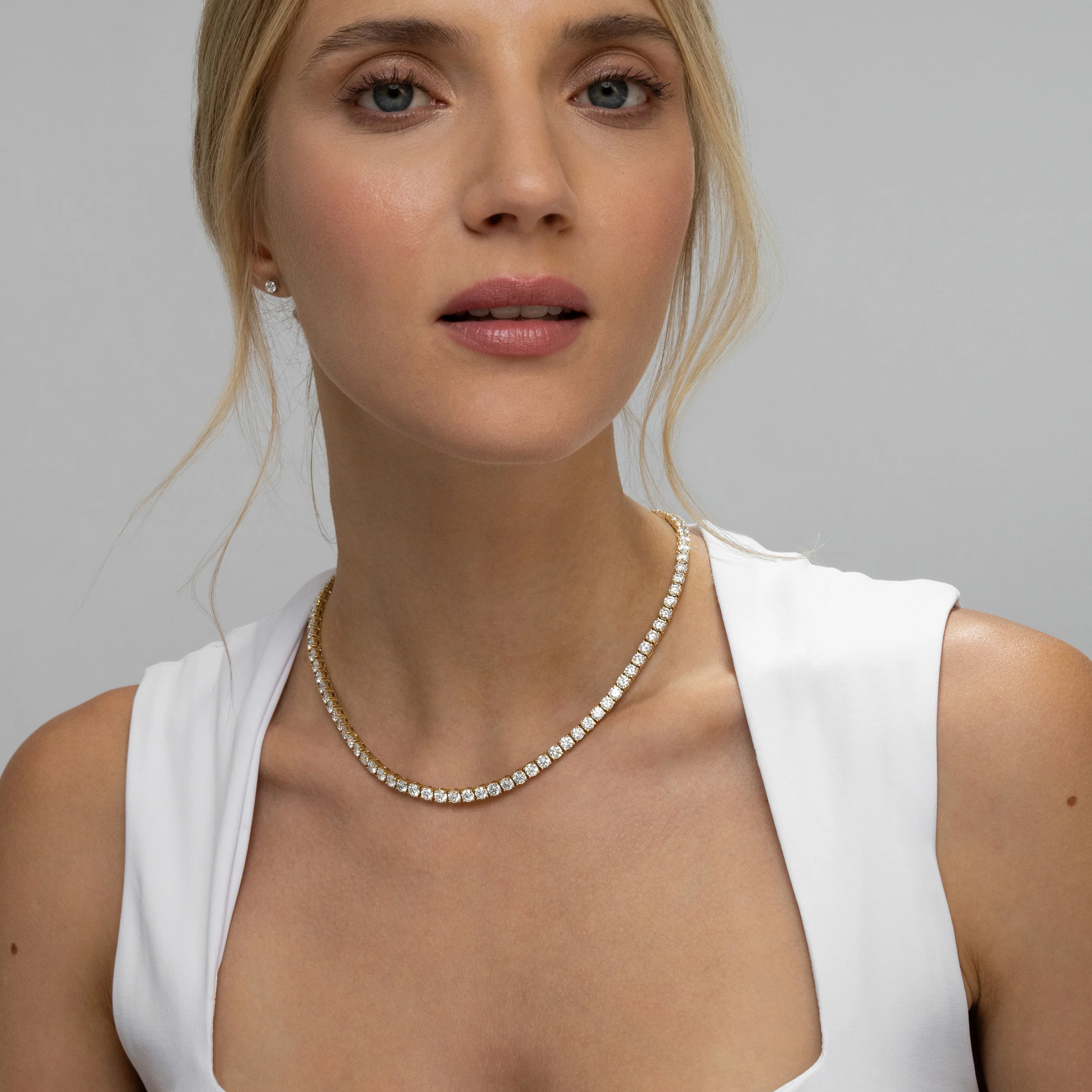 15.00ct Lab Diamond Tennis Necklace 3/4 Set in 9K Yellow Gold G/VS - Image 4