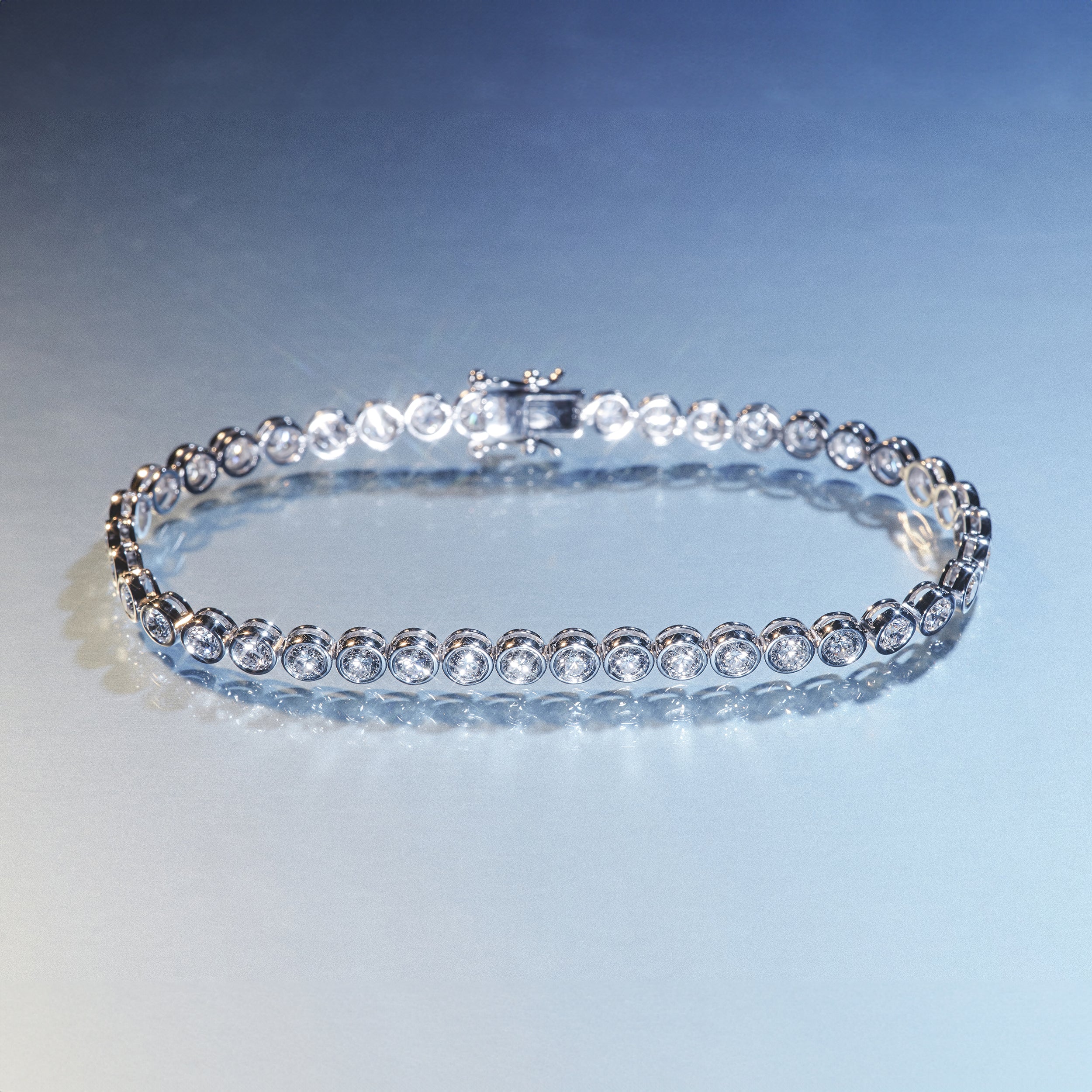 1ct Lab Diamond Tennis Bracelet Rub Over Style in 9K White Gold - Image 5