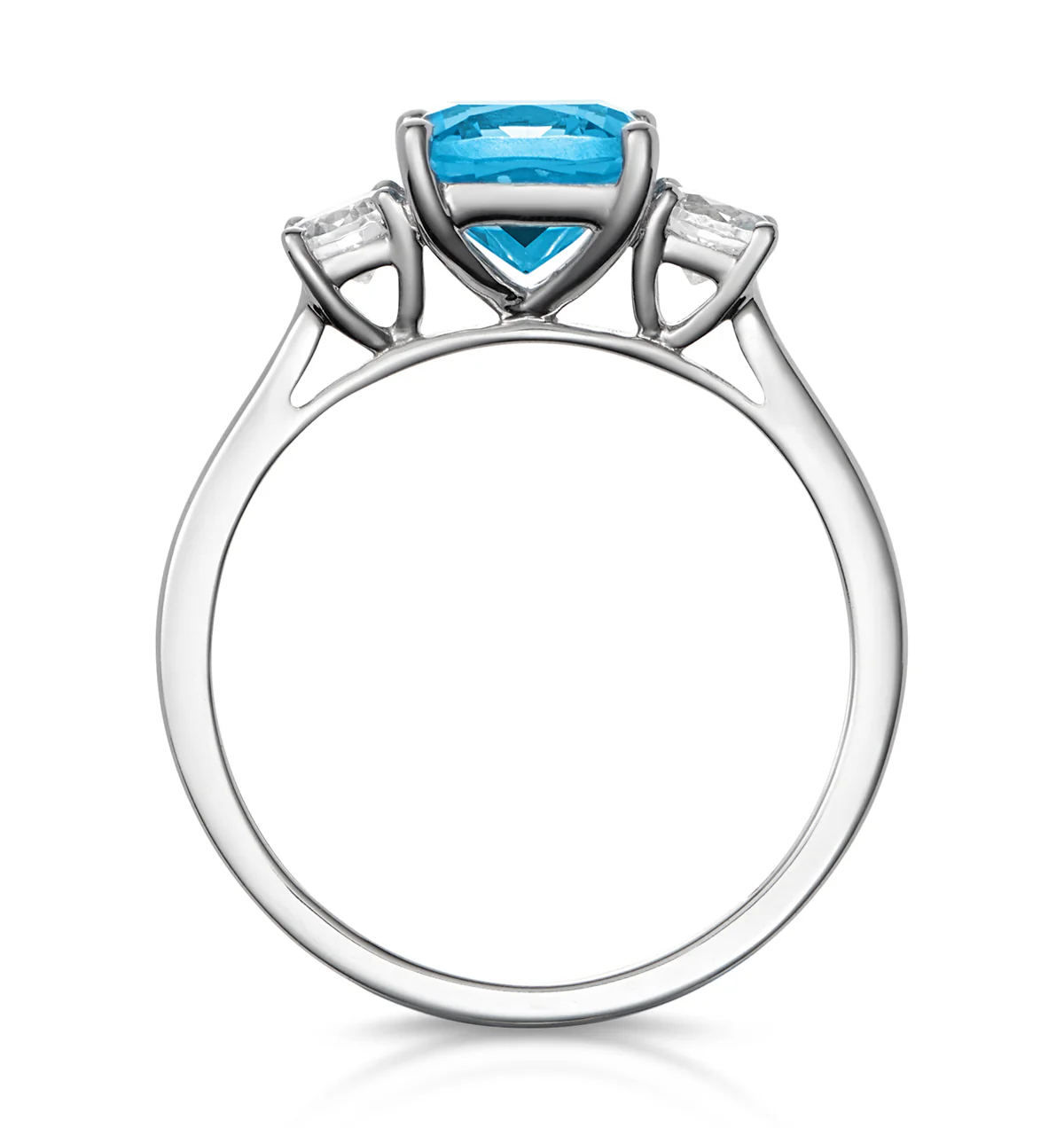 2.50ct Cushion Cut Blue Topaz Lab Diamond Asteria Ring 9K White Gold - Image 2