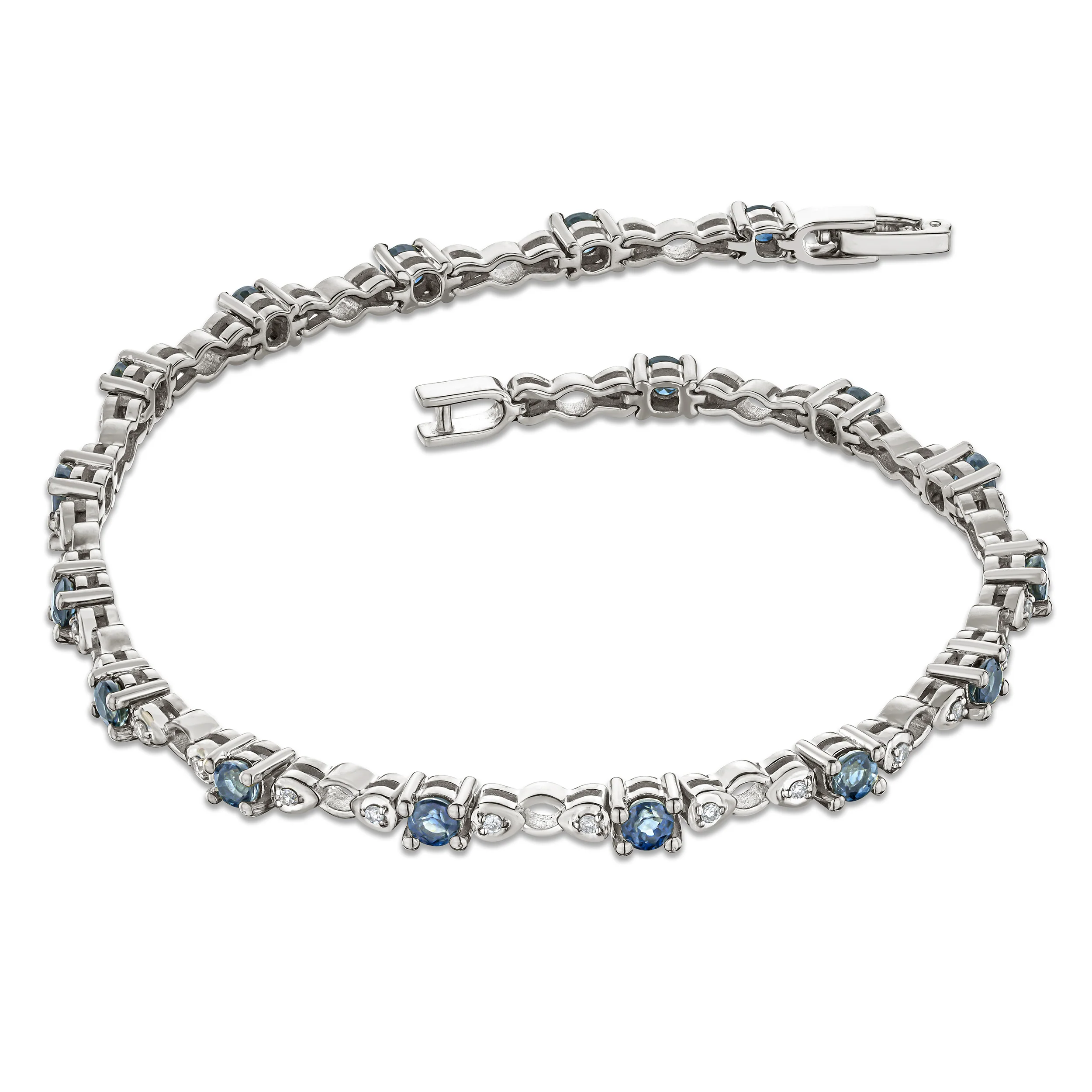 925 Sterling Silver Lab Diamond and Tanzanite Claw Set Link Bracelet - Image 3