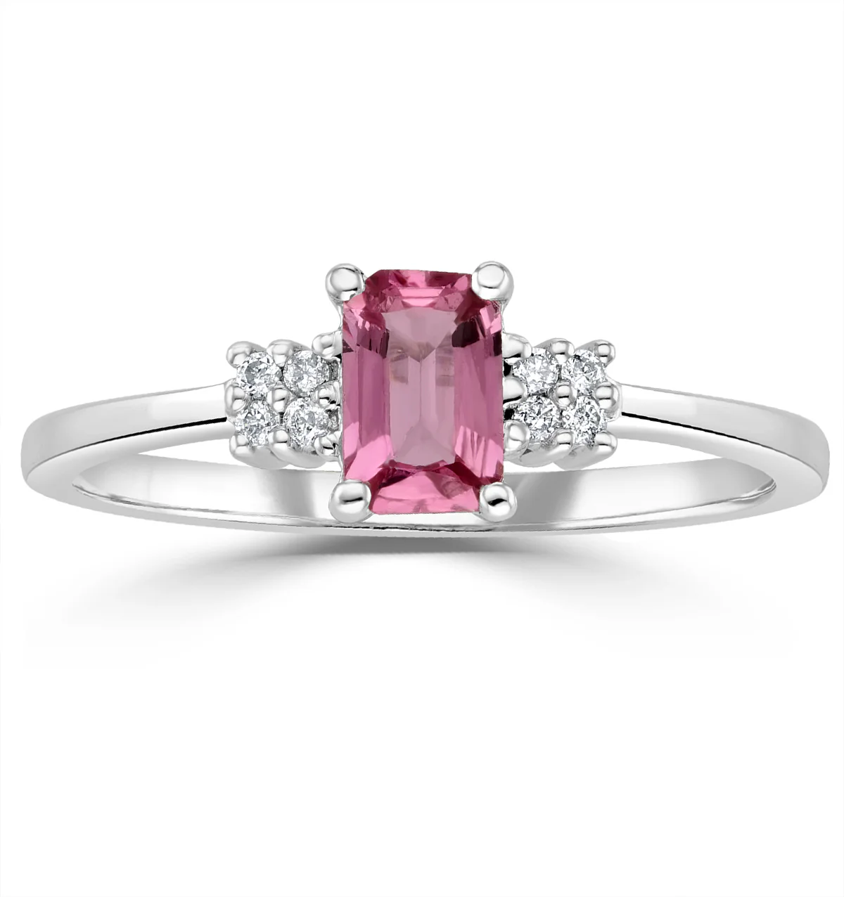9K White Gold Diamond Pink Sapphire Ring 0.06ct - Image 2