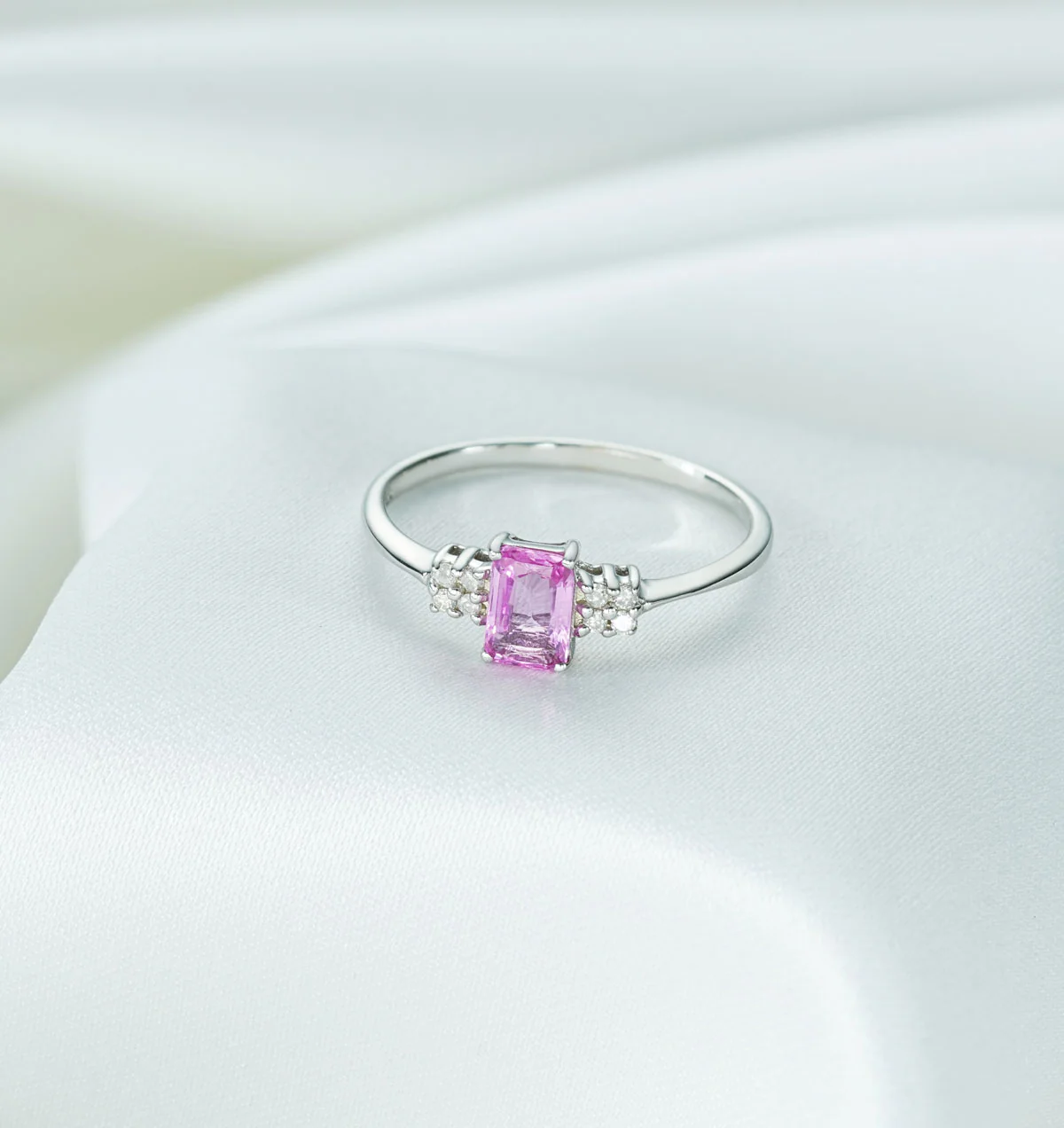 9K White Gold Diamond Pink Sapphire Ring 0.06ct - Image 5