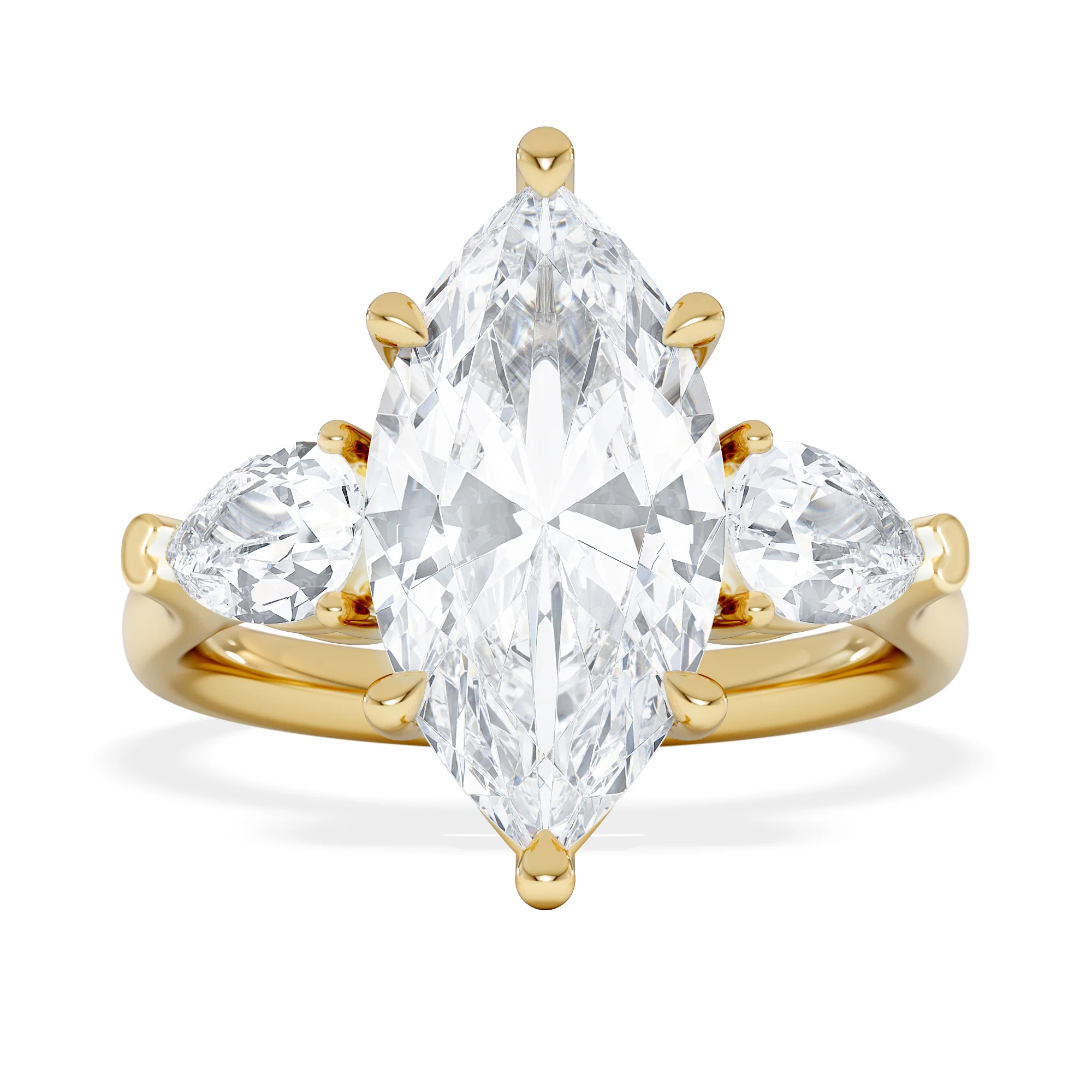 Adore 3.80ct Marquise Cut Lab Diamond 3 Stone Engagement Ring in 18K Yellow Gold - Image 6