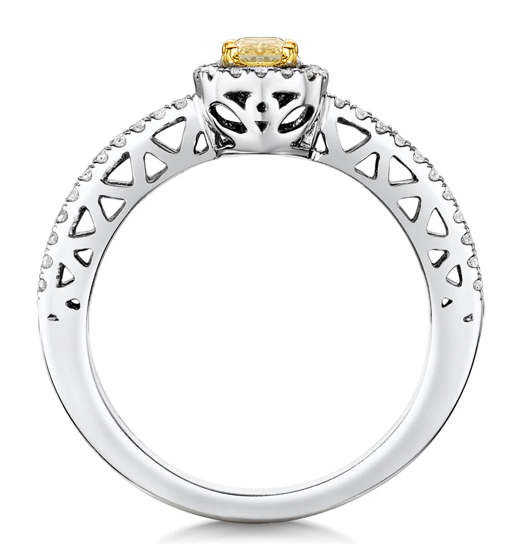 Adrianna Yellow Diamond Halo Engagement Ring 0.46ct in 18K White Gold - Image 3