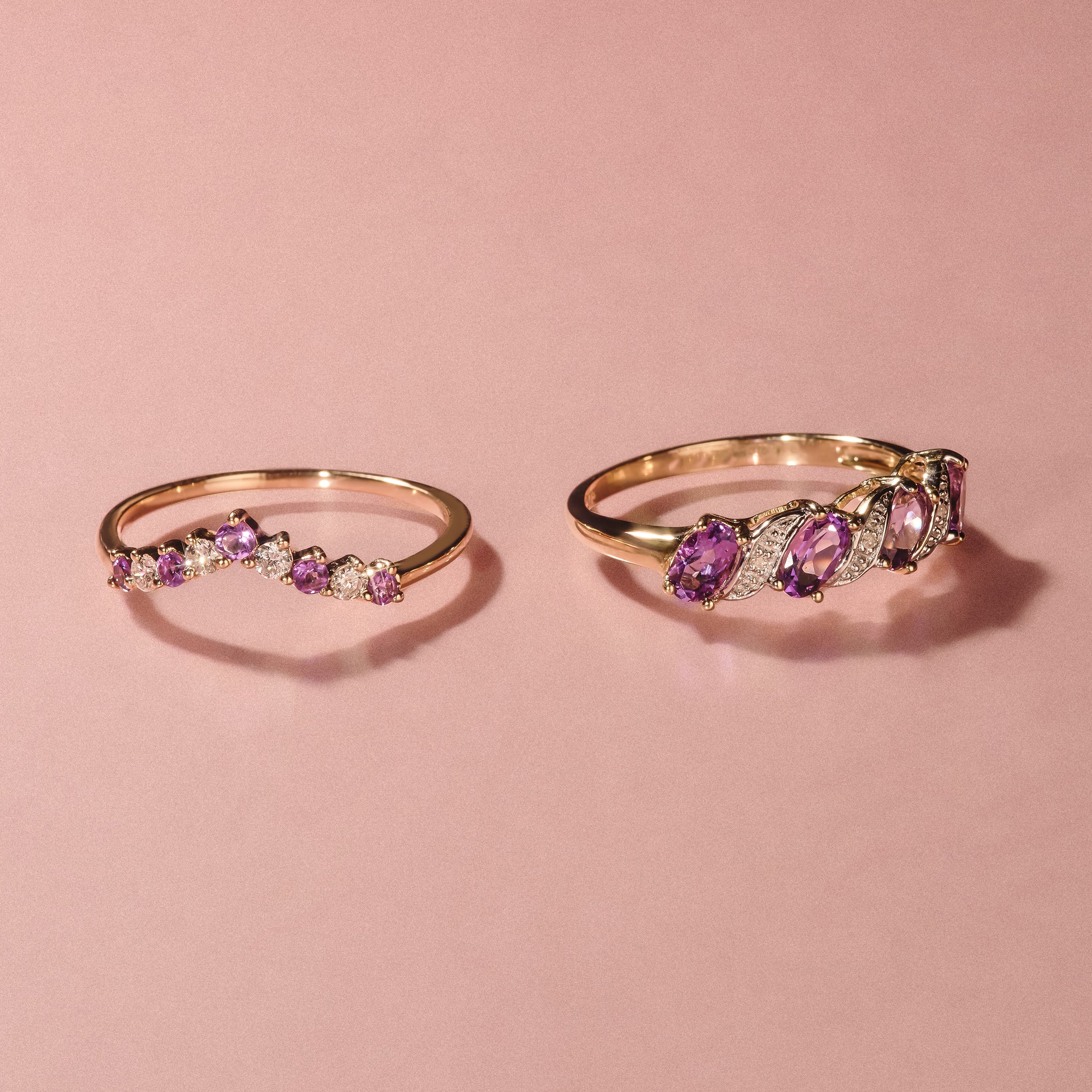 Amethyst and Lab Diamond Wishbone Ring in 9K Yellow Gold - Image 8