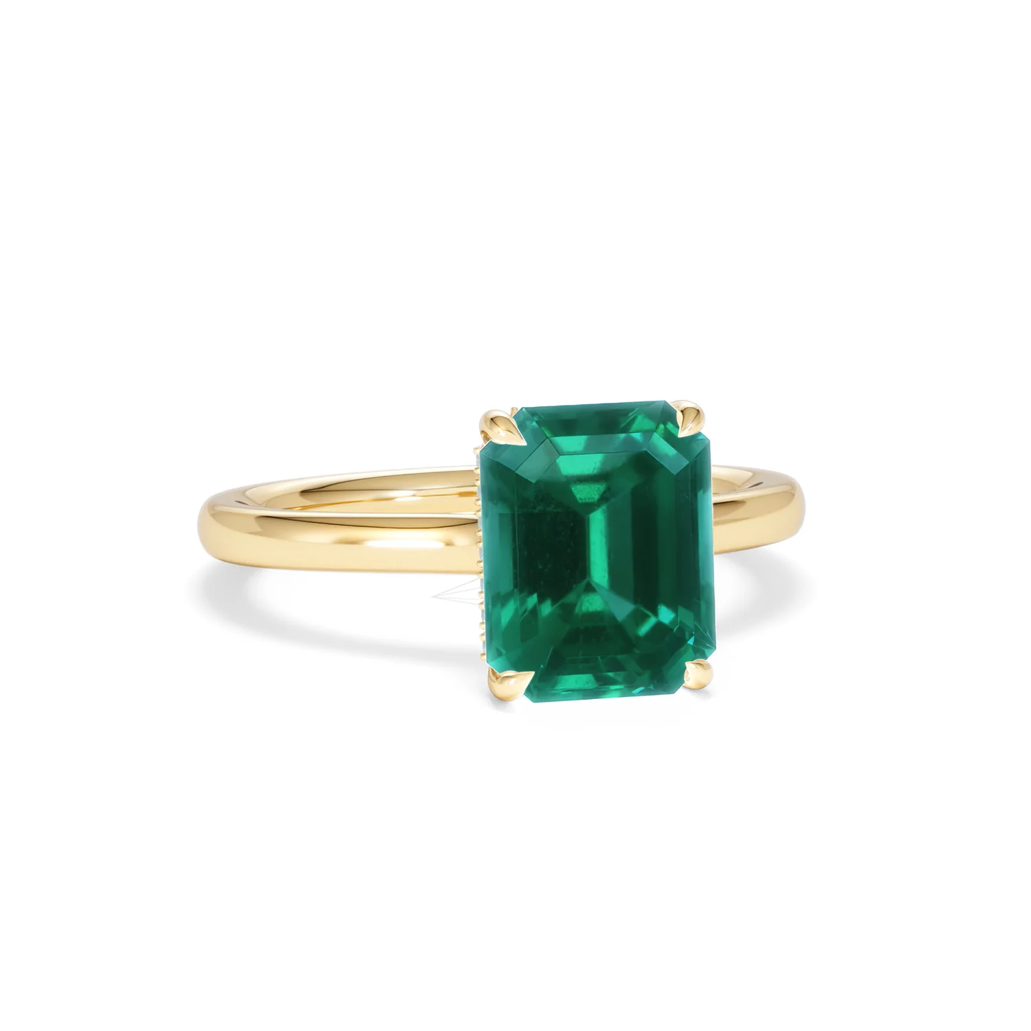 Amora 2.00ct Emerald Cut Lab Emerald Hidden Halo Engagement Ring in 18K Yellow Gold - Image 12