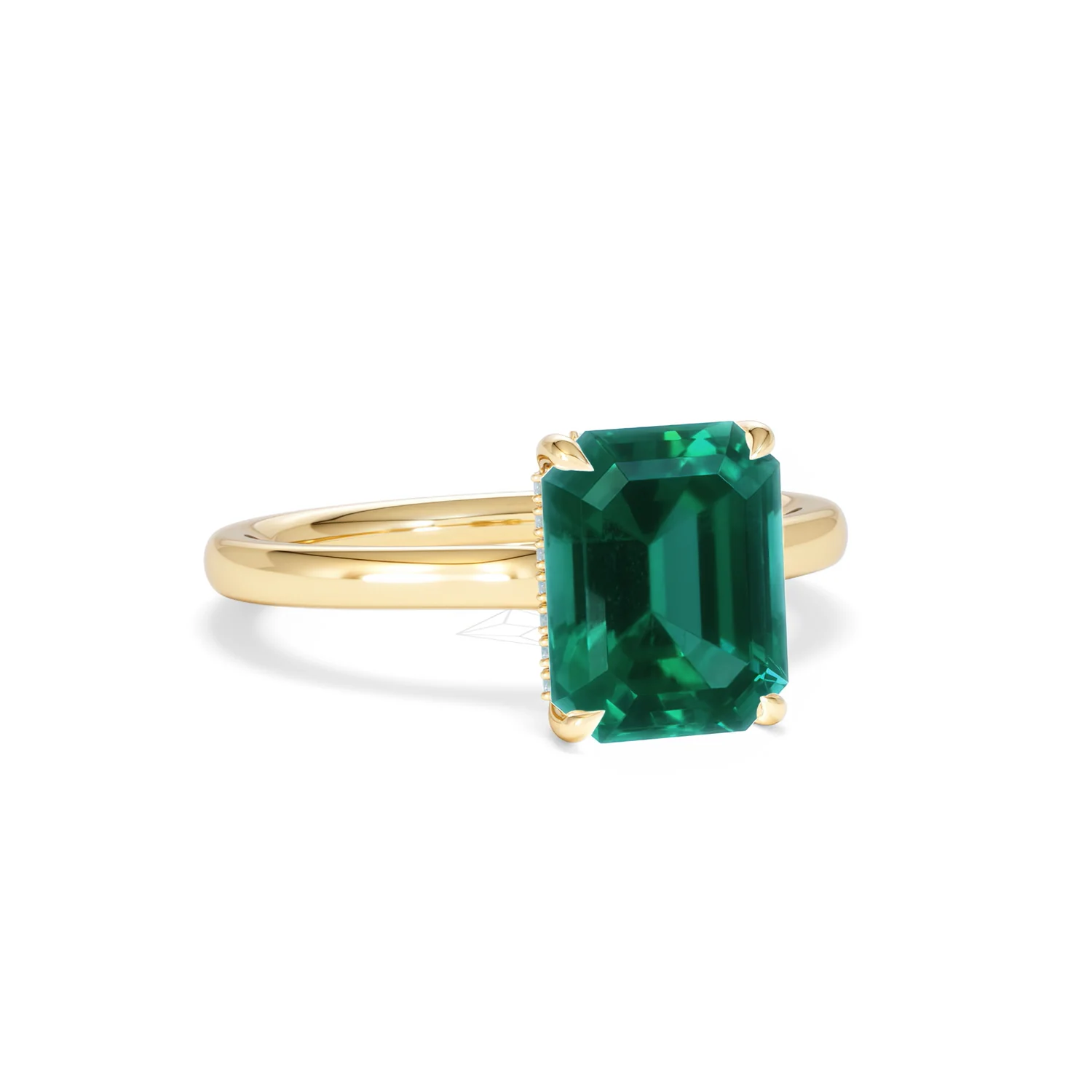 Amora 2.00ct Emerald Cut Lab Emerald Hidden Halo Engagement Ring in 18K Yellow Gold - Image 13