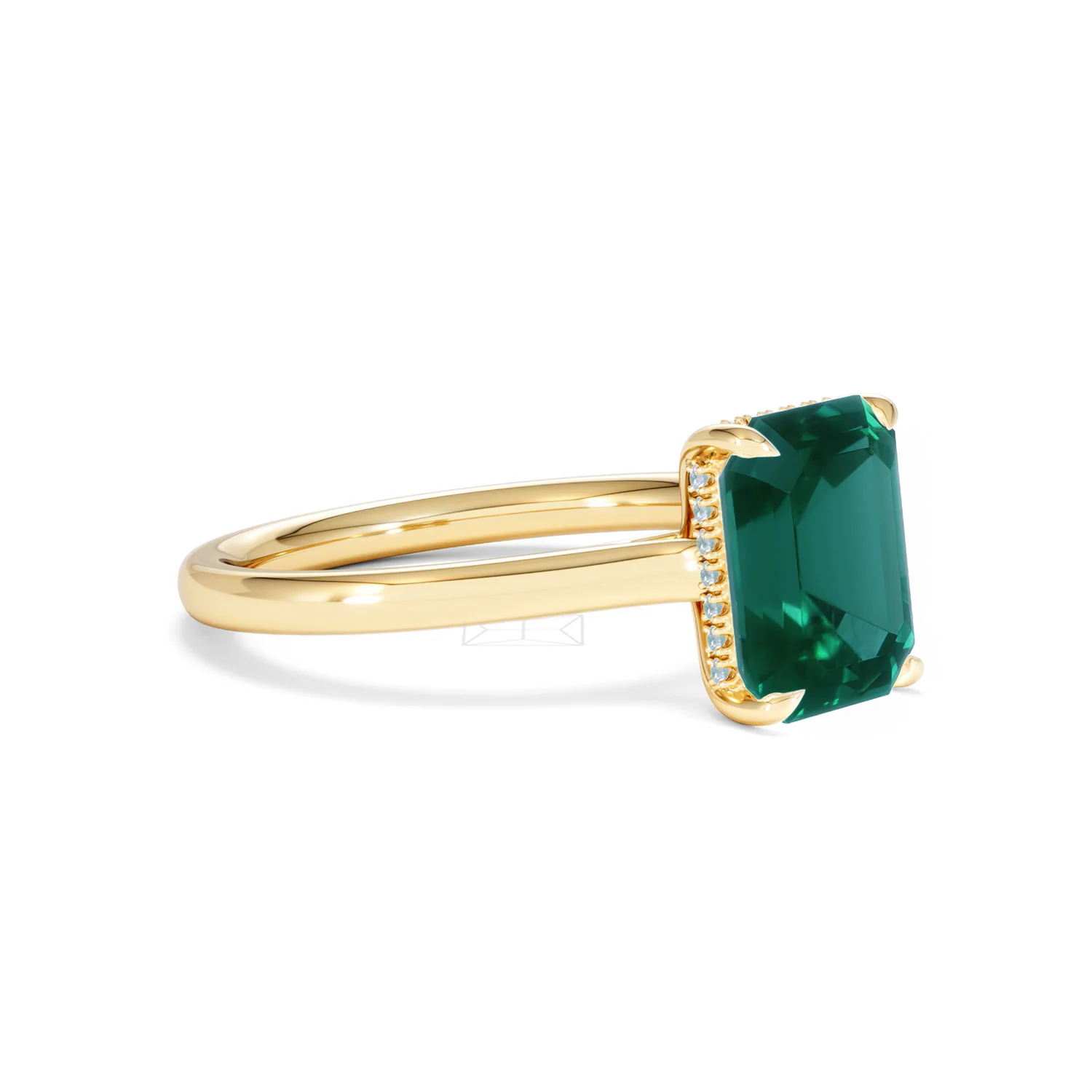 Amora 2.00ct Emerald Cut Lab Emerald Hidden Halo Engagement Ring in 18K Yellow Gold - Image 19
