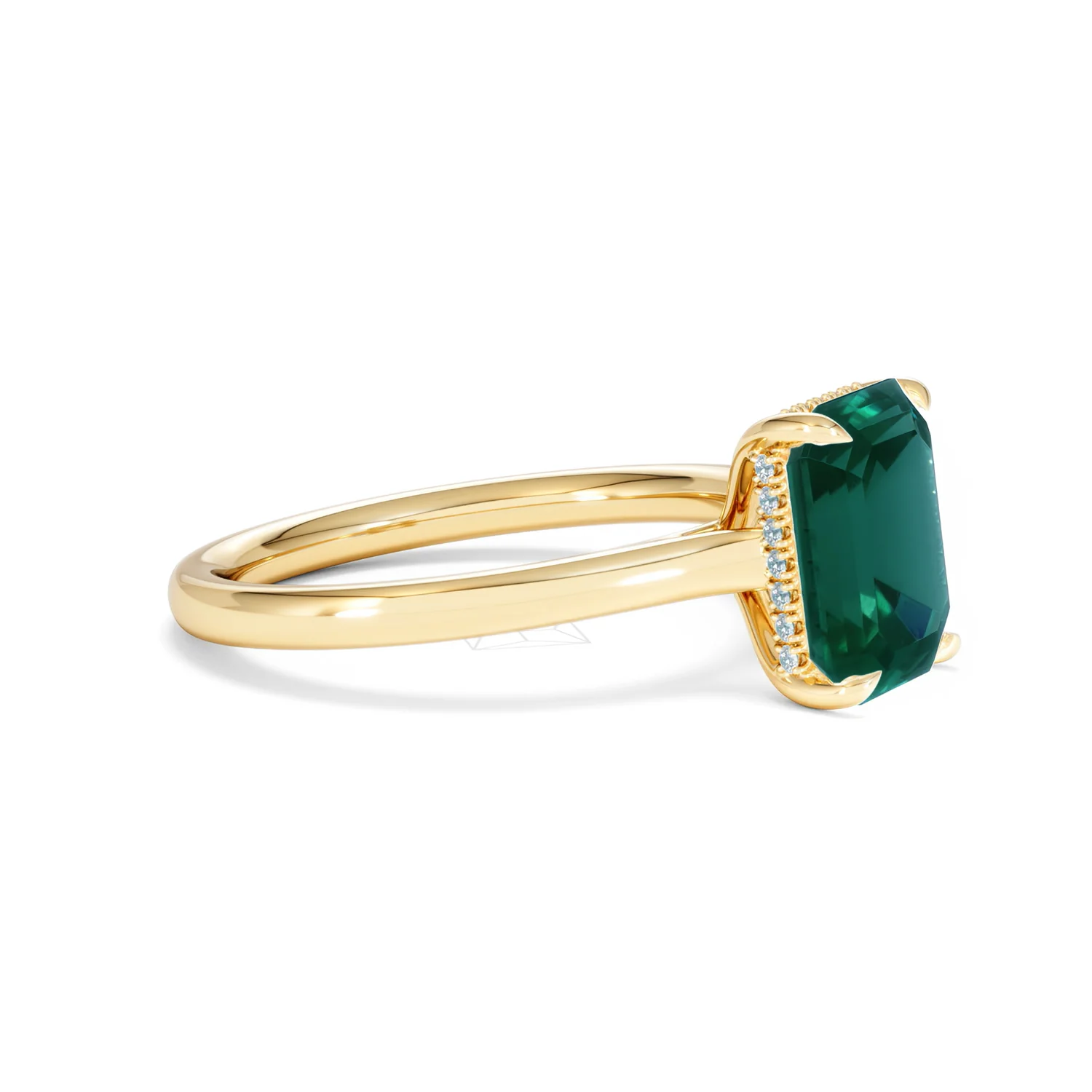 Amora 2.00ct Emerald Cut Lab Emerald Hidden Halo Engagement Ring in 18K Yellow Gold - Image 22