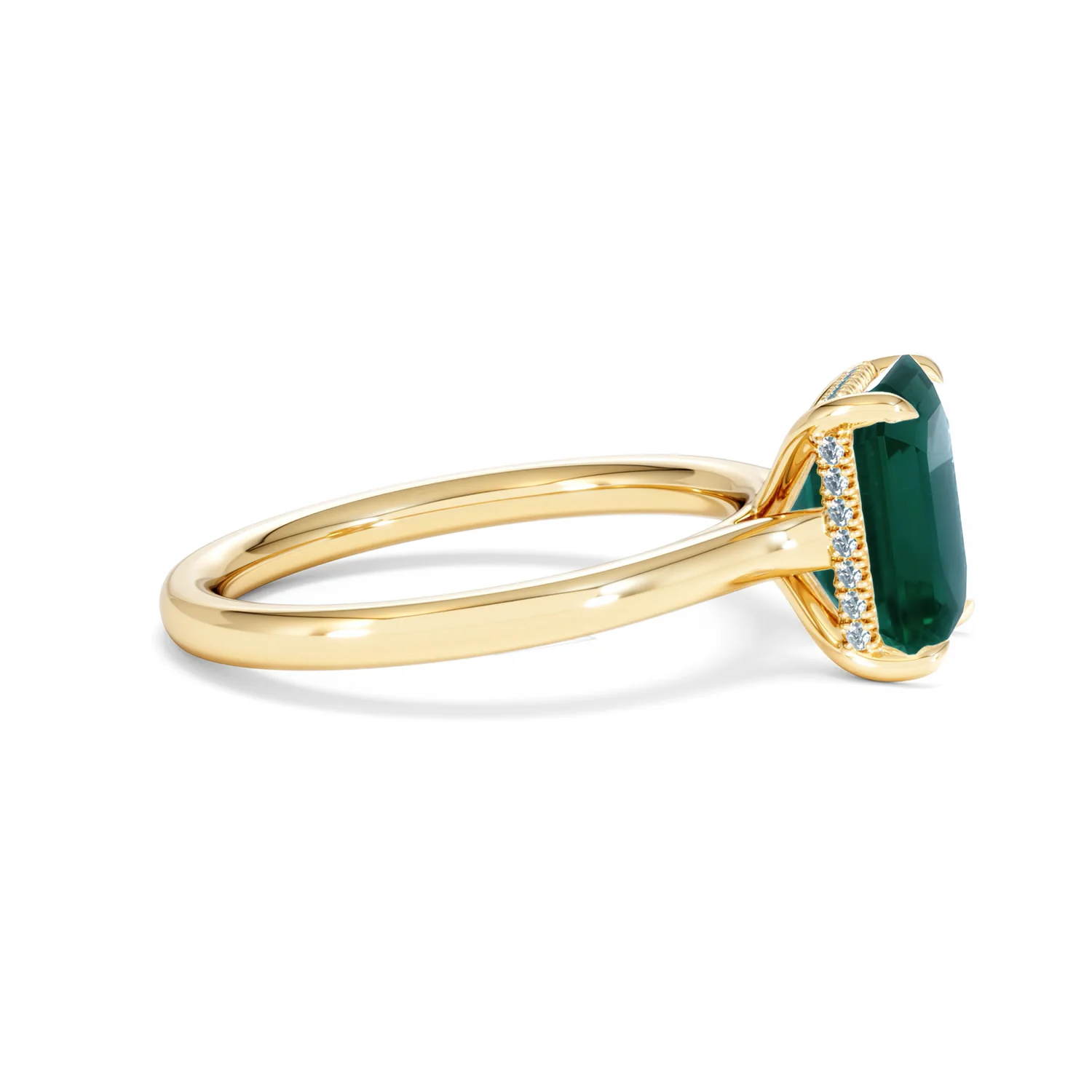 Amora 2.00ct Emerald Cut Lab Emerald Hidden Halo Engagement Ring in 18K Yellow Gold - Image 26