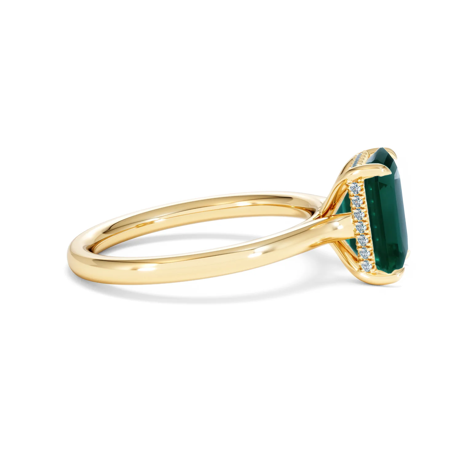 Amora 2.00ct Emerald Cut Lab Emerald Hidden Halo Engagement Ring in 18K Yellow Gold - Image 27