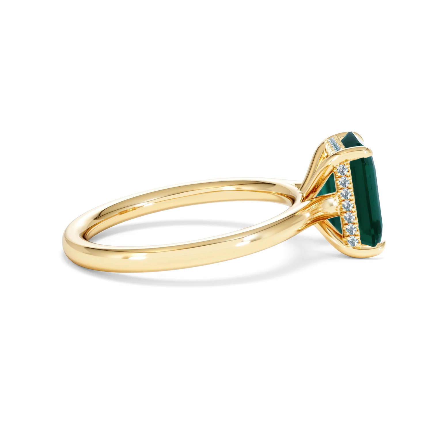 Amora 2.00ct Emerald Cut Lab Emerald Hidden Halo Engagement Ring in 18K Yellow Gold - Image 30