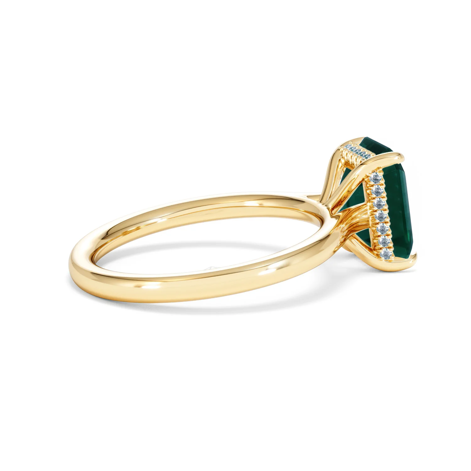 Amora 2.00ct Emerald Cut Lab Emerald Hidden Halo Engagement Ring in 18K Yellow Gold - Image 33