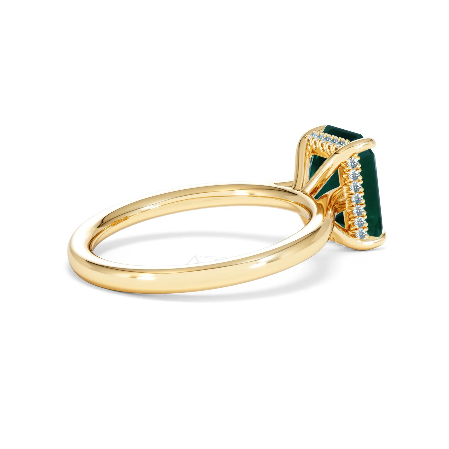 Amora 2.00ct Emerald Cut Lab Emerald Hidden Halo Engagement Ring in 18K Yellow Gold - Image 36