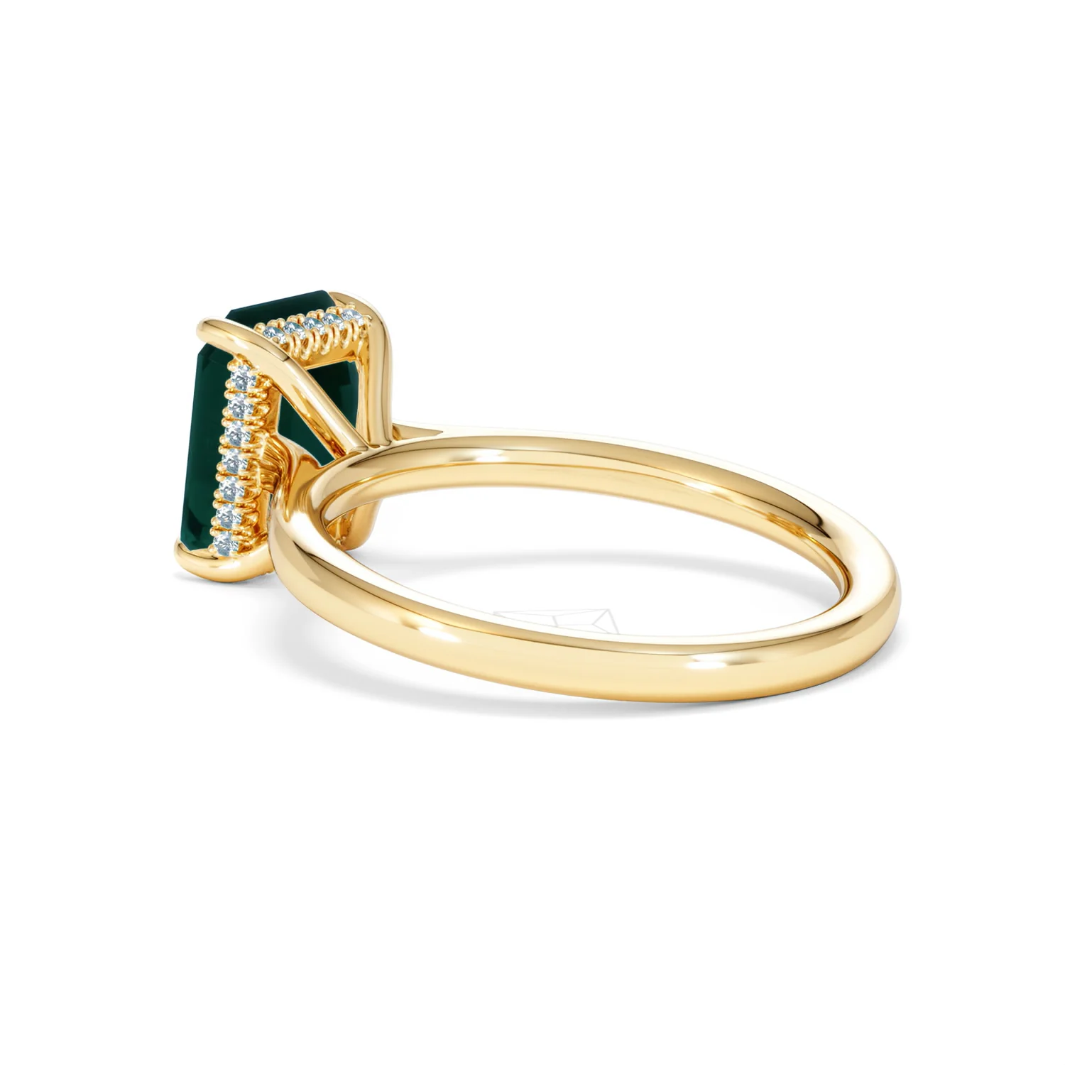 Amora 2.00ct Emerald Cut Lab Emerald Hidden Halo Engagement Ring in 18K Yellow Gold - Image 60