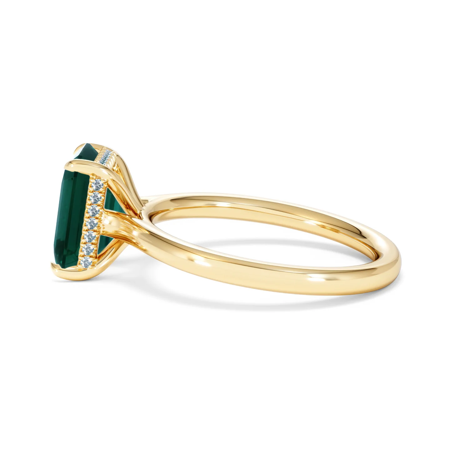 Amora 2.00ct Emerald Cut Lab Emerald Hidden Halo Engagement Ring in 18K Yellow Gold - Image 68
