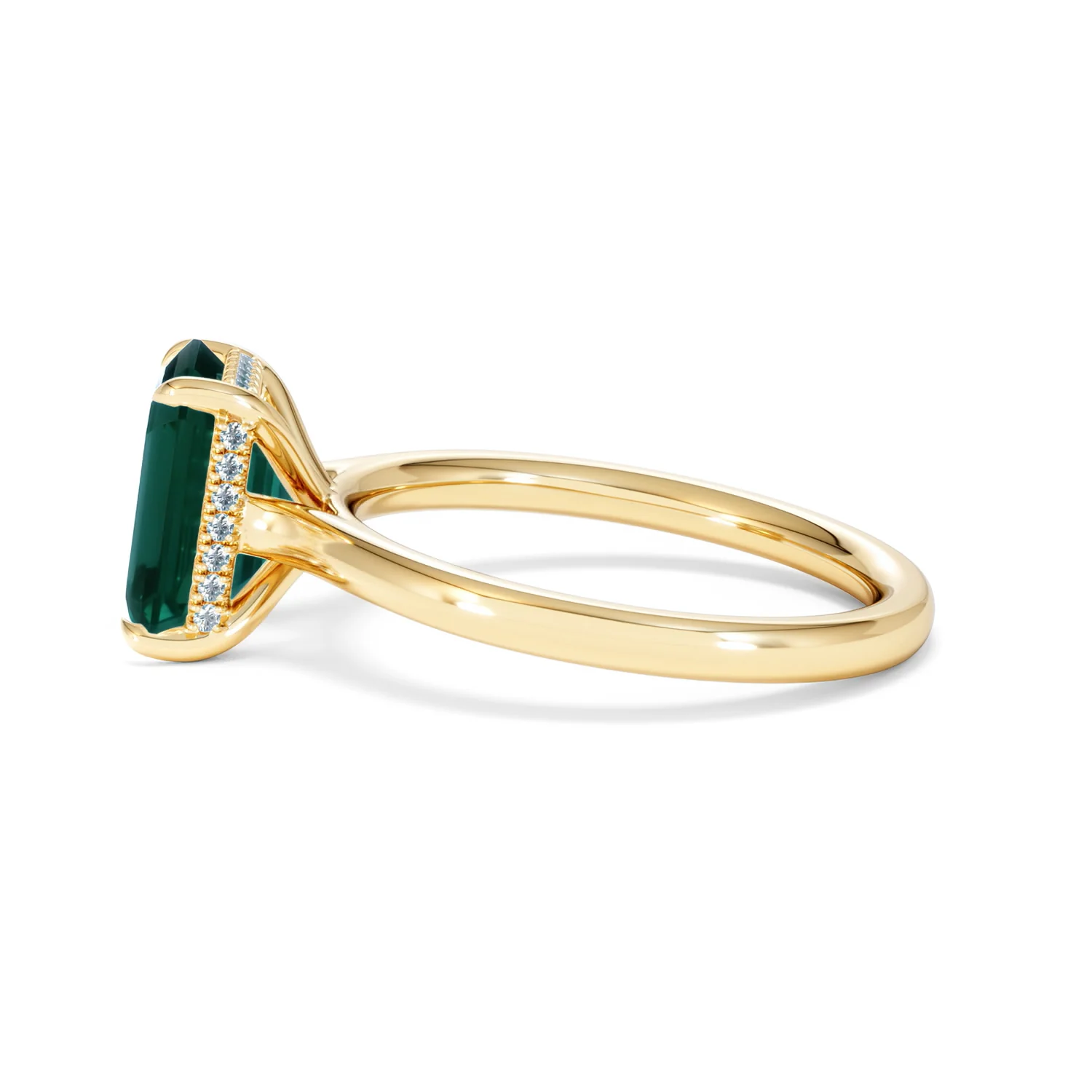 Amora 2.00ct Emerald Cut Lab Emerald Hidden Halo Engagement Ring in 18K Yellow Gold - Image 69