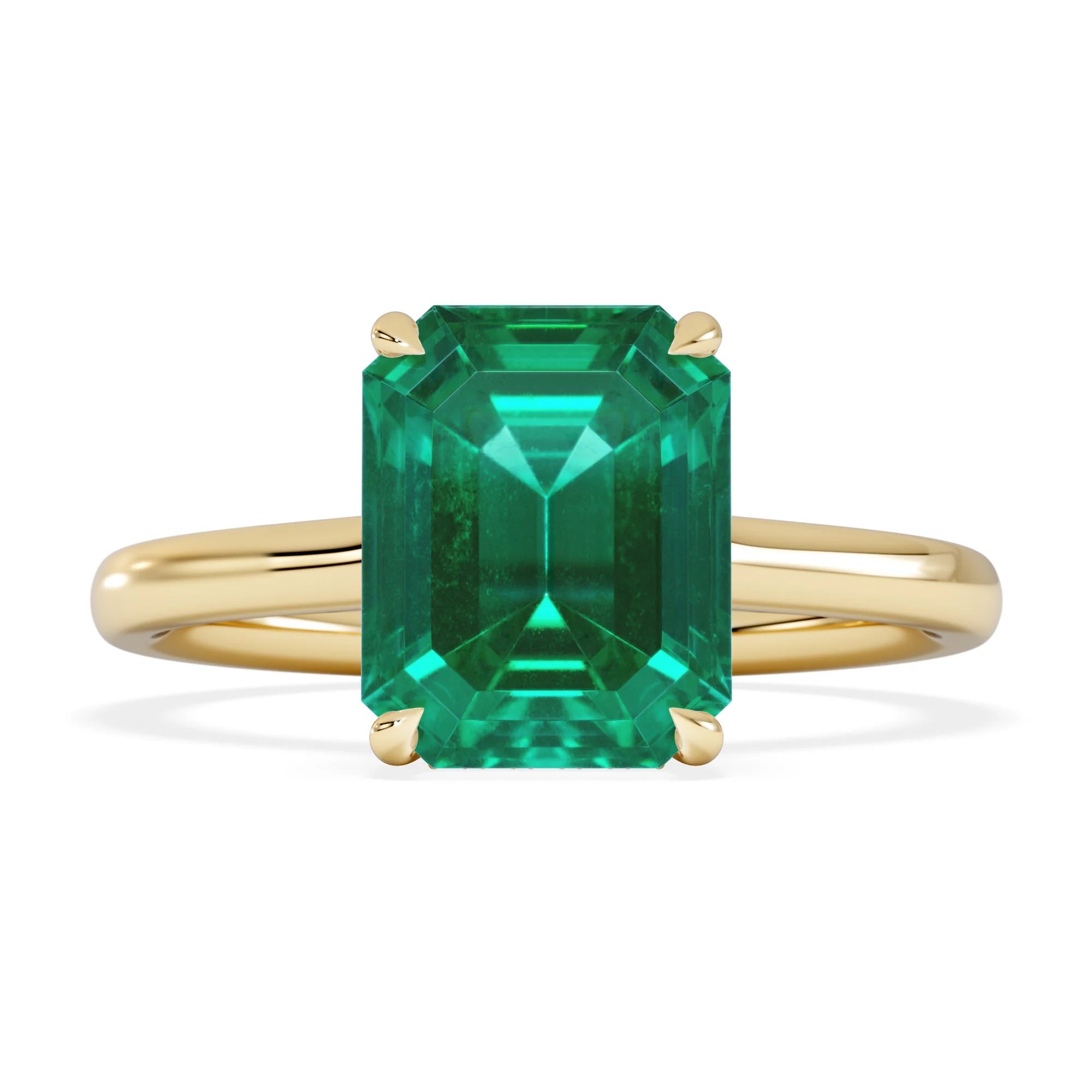 Amora 2.00ct Emerald Cut Lab Emerald Hidden Halo Engagement Ring in 18K Yellow Gold - Image 7
