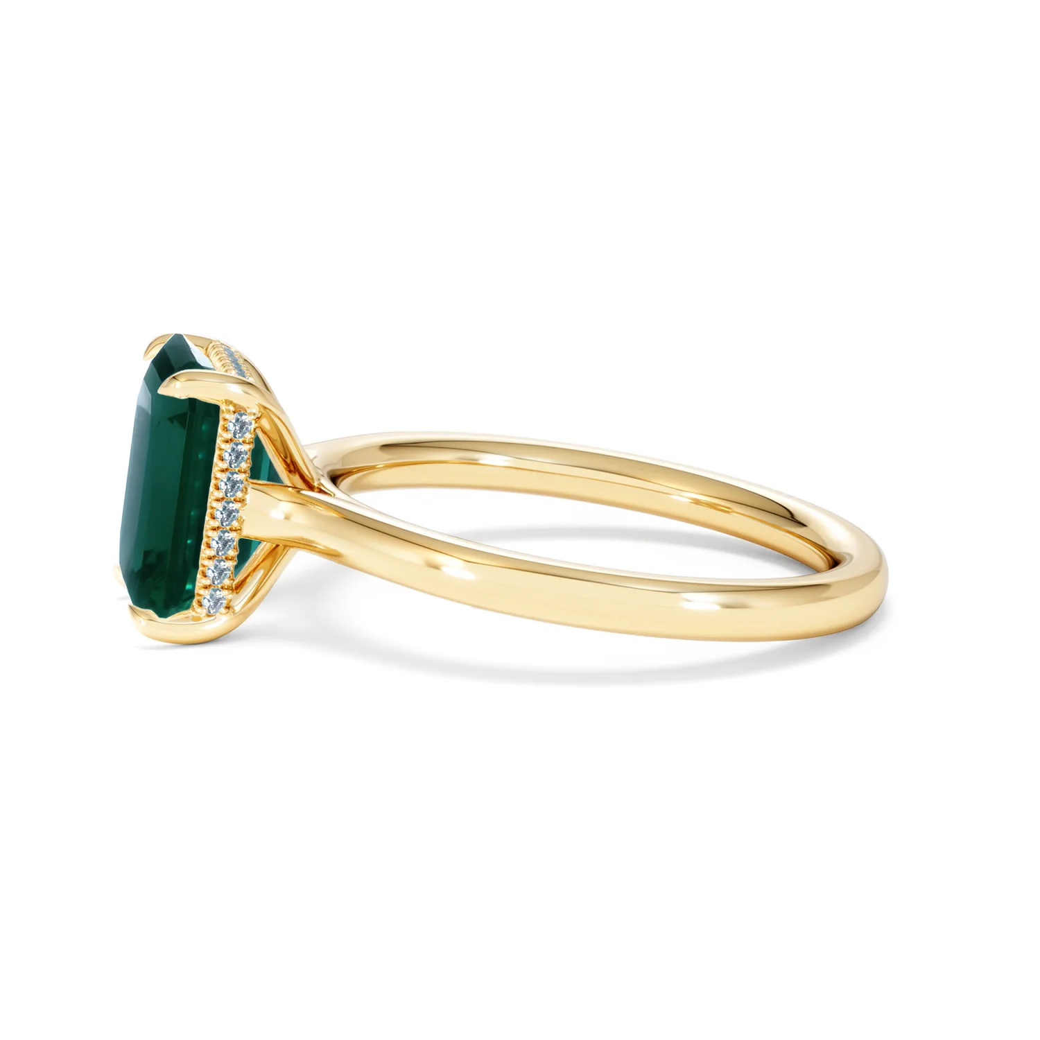 Amora 2.00ct Emerald Cut Lab Emerald Hidden Halo Engagement Ring in 18K Yellow Gold - Image 71