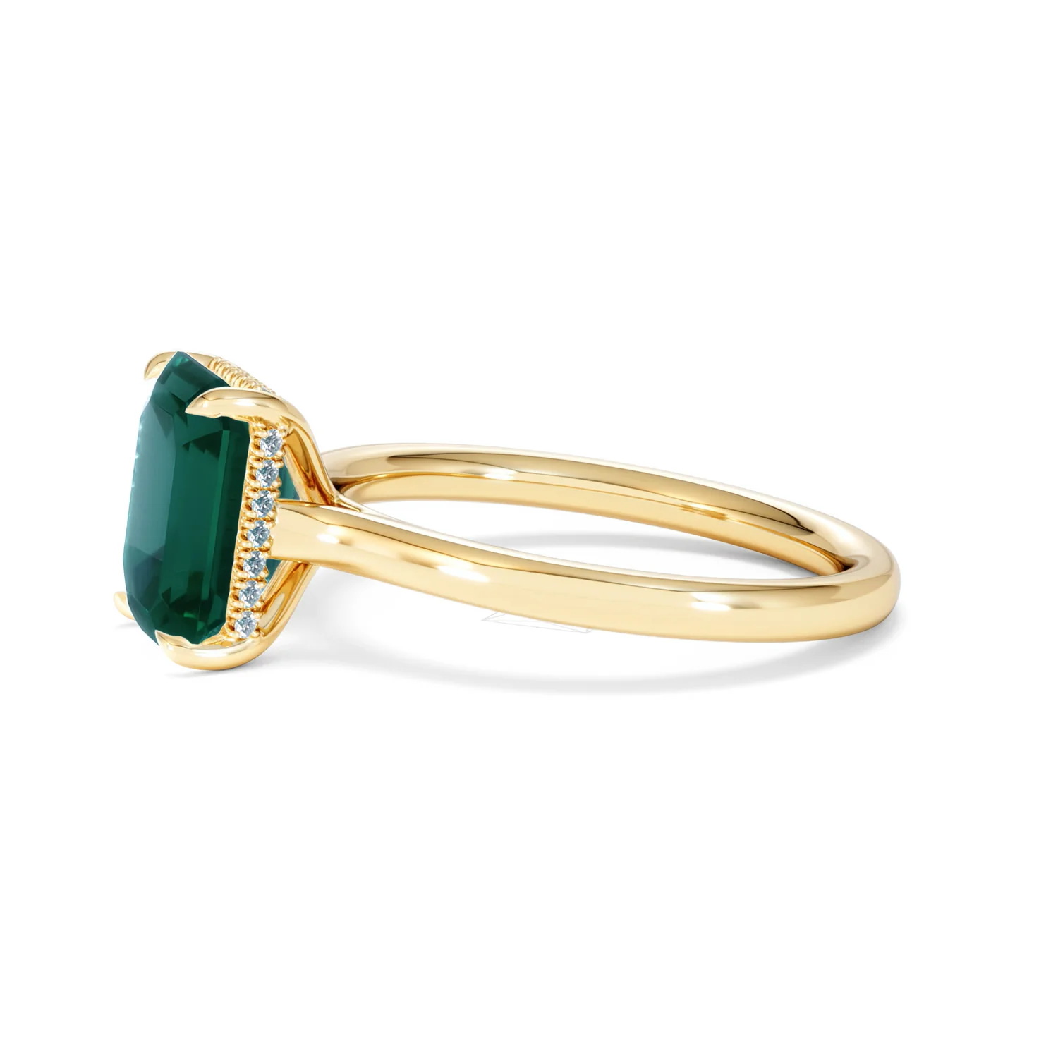 Amora 2.00ct Emerald Cut Lab Emerald Hidden Halo Engagement Ring in 18K Yellow Gold - Image 73