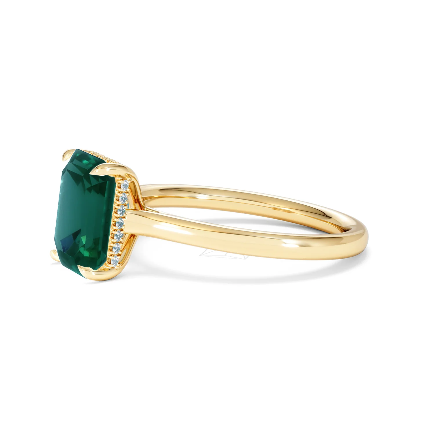 Amora 2.00ct Emerald Cut Lab Emerald Hidden Halo Engagement Ring in 18K Yellow Gold - Image 75