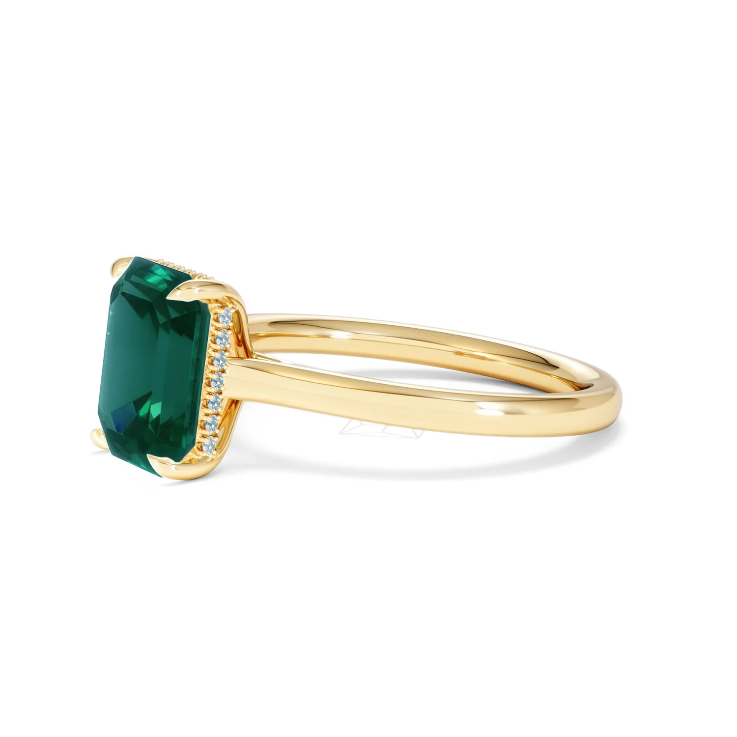 Amora 2.00ct Emerald Cut Lab Emerald Hidden Halo Engagement Ring in 18K Yellow Gold - Image 76