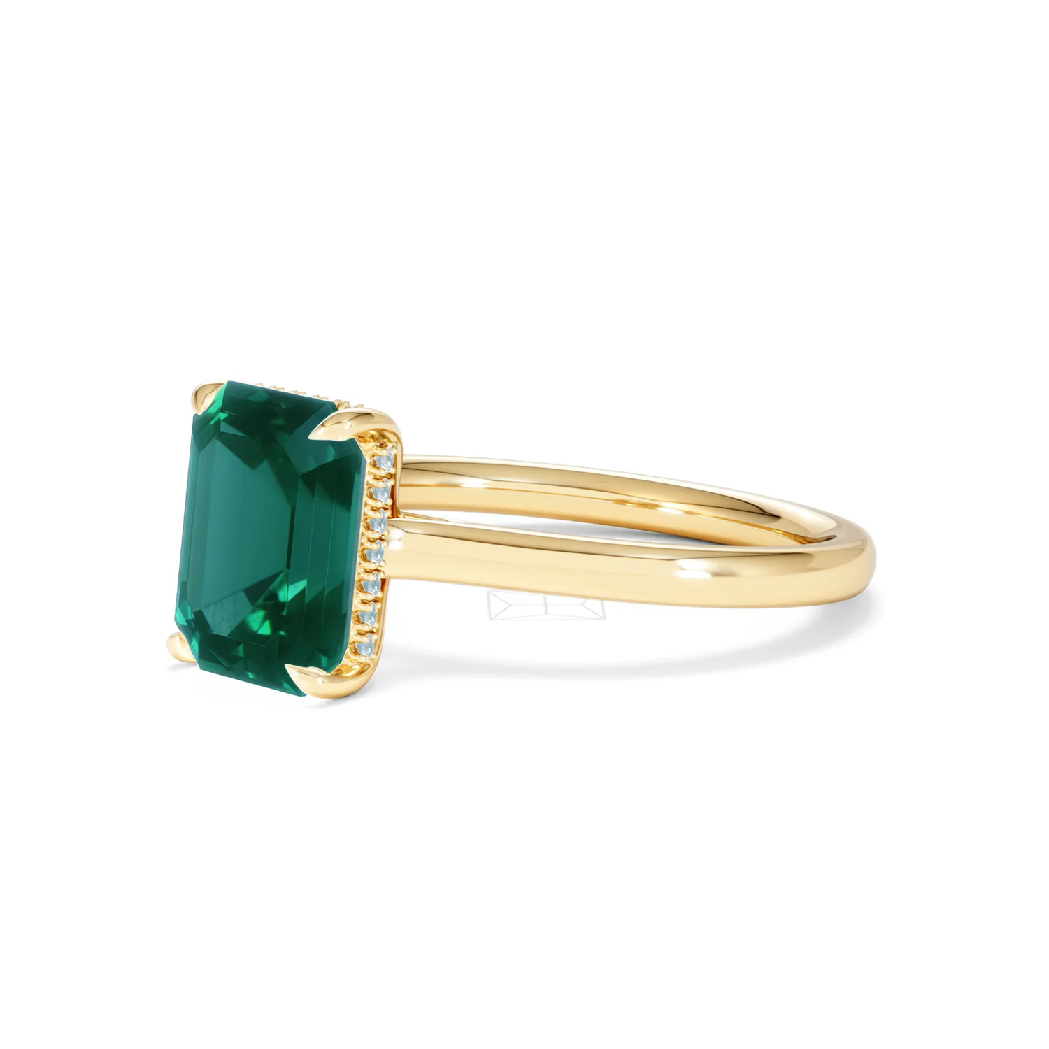Amora 2.00ct Emerald Cut Lab Emerald Hidden Halo Engagement Ring in 18K Yellow Gold - Image 79