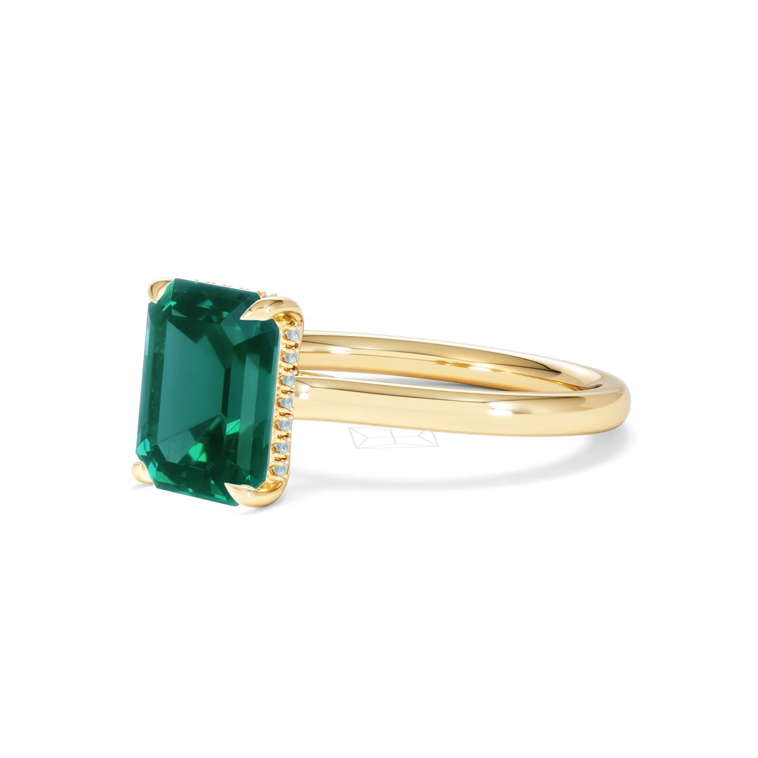Amora 2.00ct Emerald Cut Lab Emerald Hidden Halo Engagement Ring in 18K Yellow Gold - Image 80