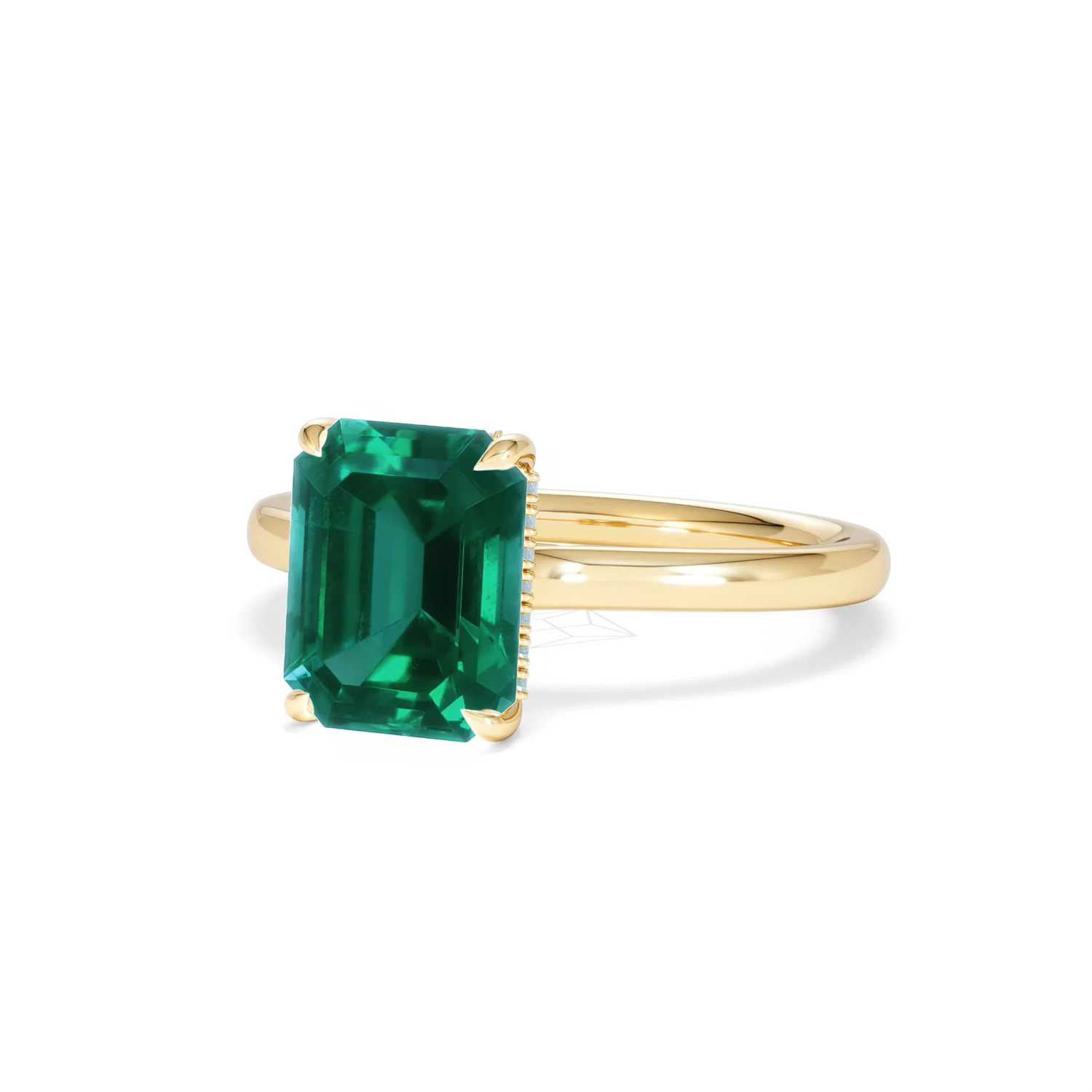 Amora 2.00ct Emerald Cut Lab Emerald Hidden Halo Engagement Ring in 18K Yellow Gold - Image 84