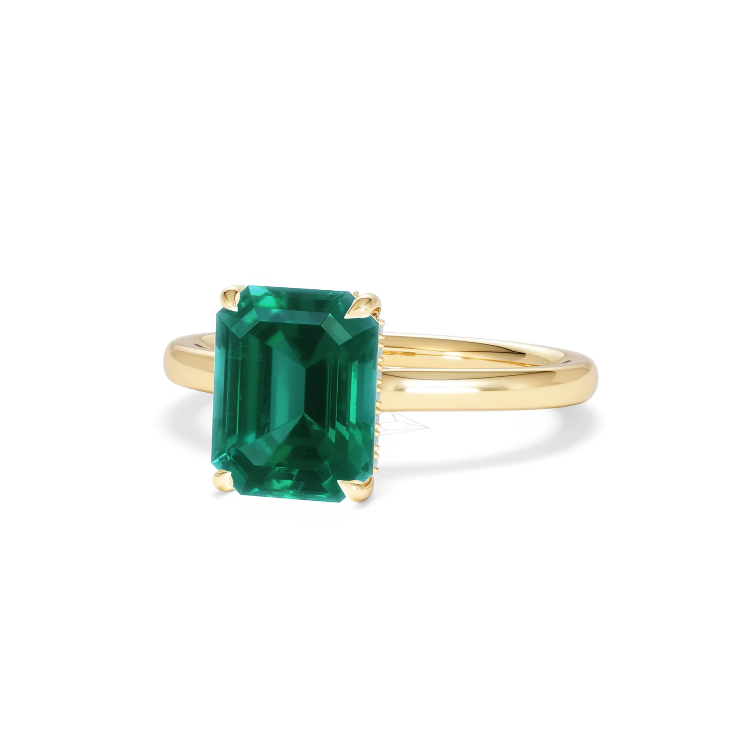 Amora 2.00ct Emerald Cut Lab Emerald Hidden Halo Engagement Ring in 18K Yellow Gold - Image 85