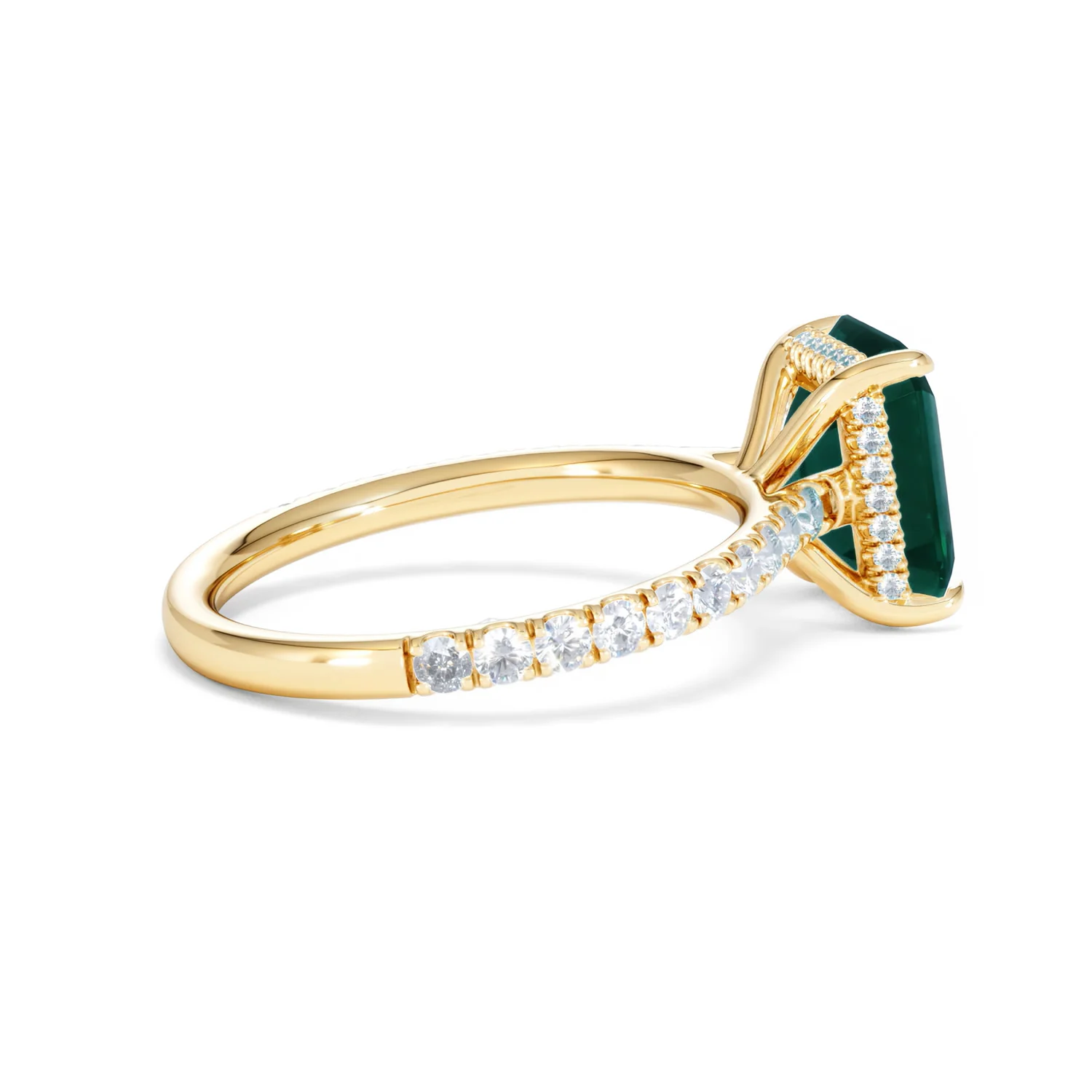 Amora 2.00ct Emerald Cut Lab Emerald Hidden Halo Engagement Ring with Side Stones in 18K Yellow Gold - Image 33
