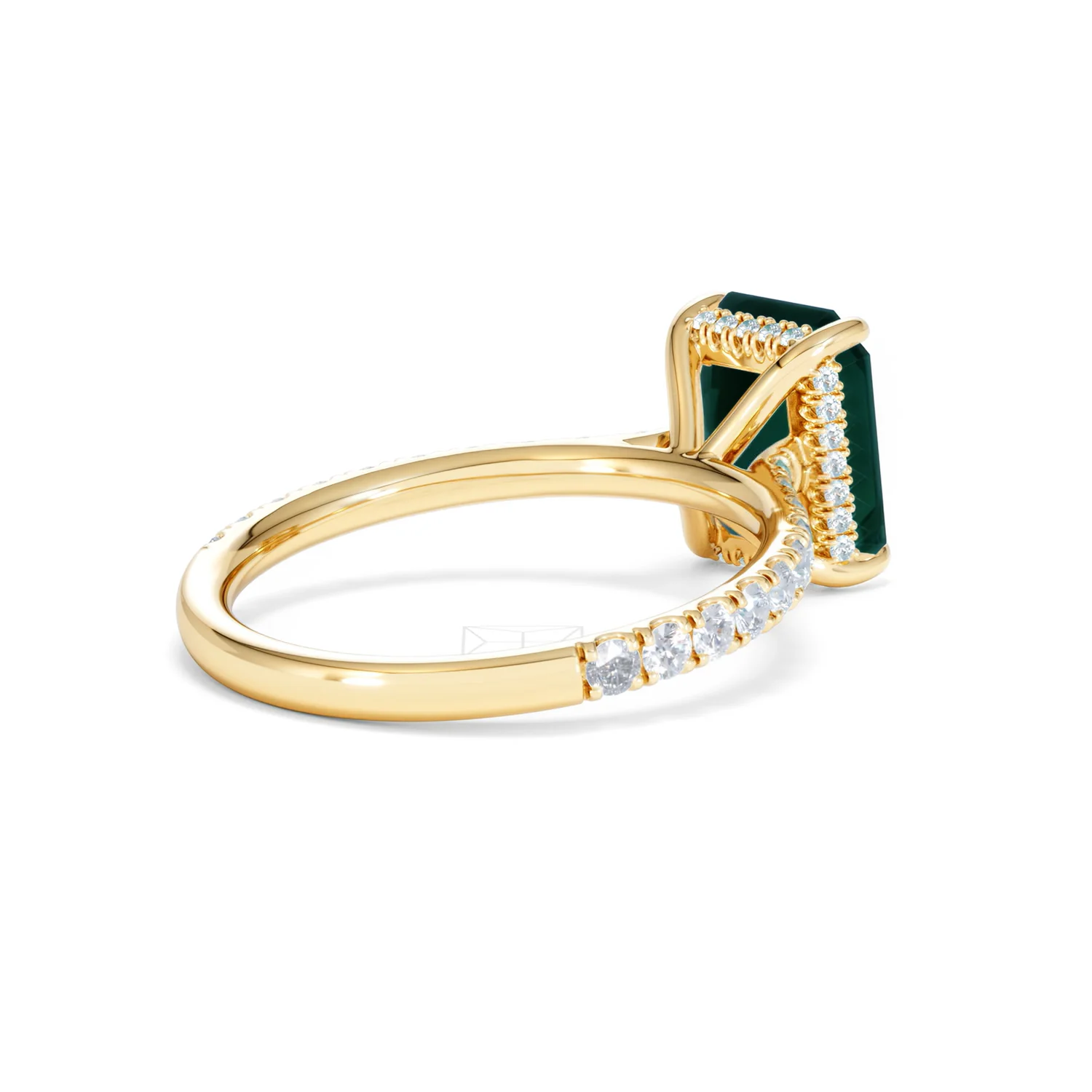 Amora 2.00ct Emerald Cut Lab Emerald Hidden Halo Engagement Ring with Side Stones in 18K Yellow Gold - Image 39