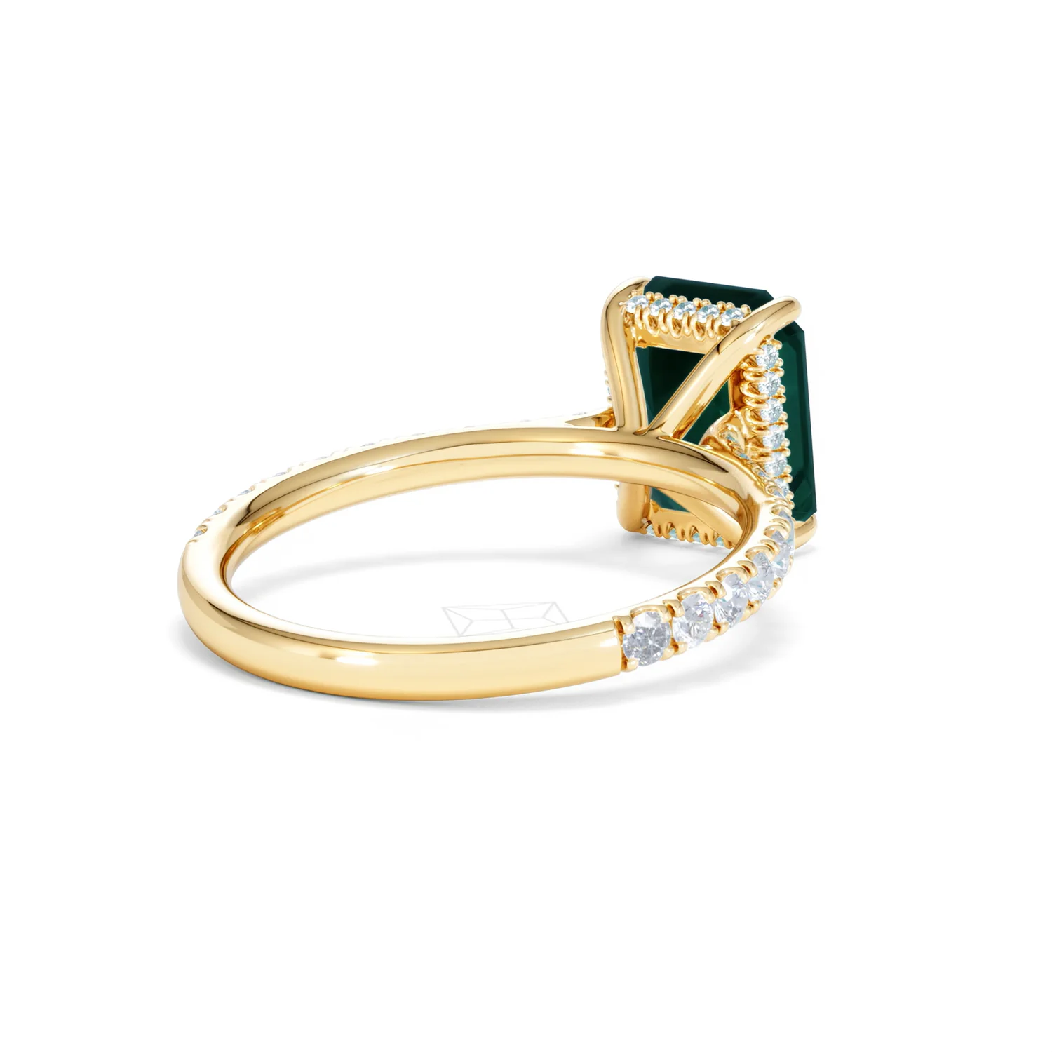 Amora 2.00ct Emerald Cut Lab Emerald Hidden Halo Engagement Ring with Side Stones in 18K Yellow Gold - Image 41