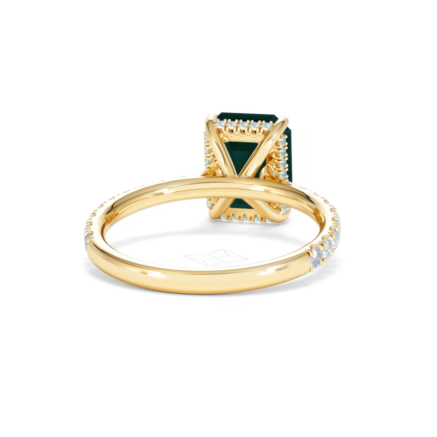 Amora 2.00ct Emerald Cut Lab Emerald Hidden Halo Engagement Ring with Side Stones in 18K Yellow Gold - Image 46
