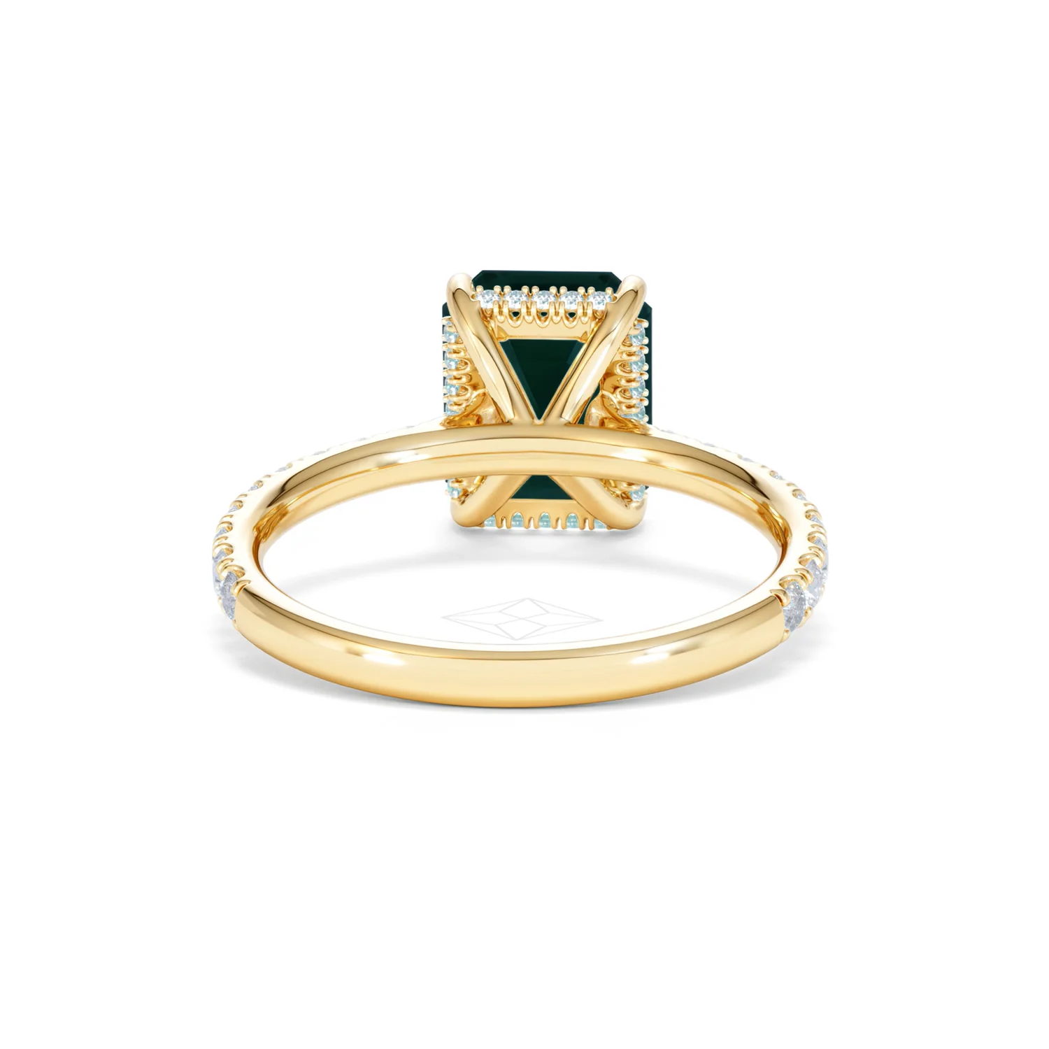 Amora 2.00ct Emerald Cut Lab Emerald Hidden Halo Engagement Ring with Side Stones in 18K Yellow Gold - Image 48