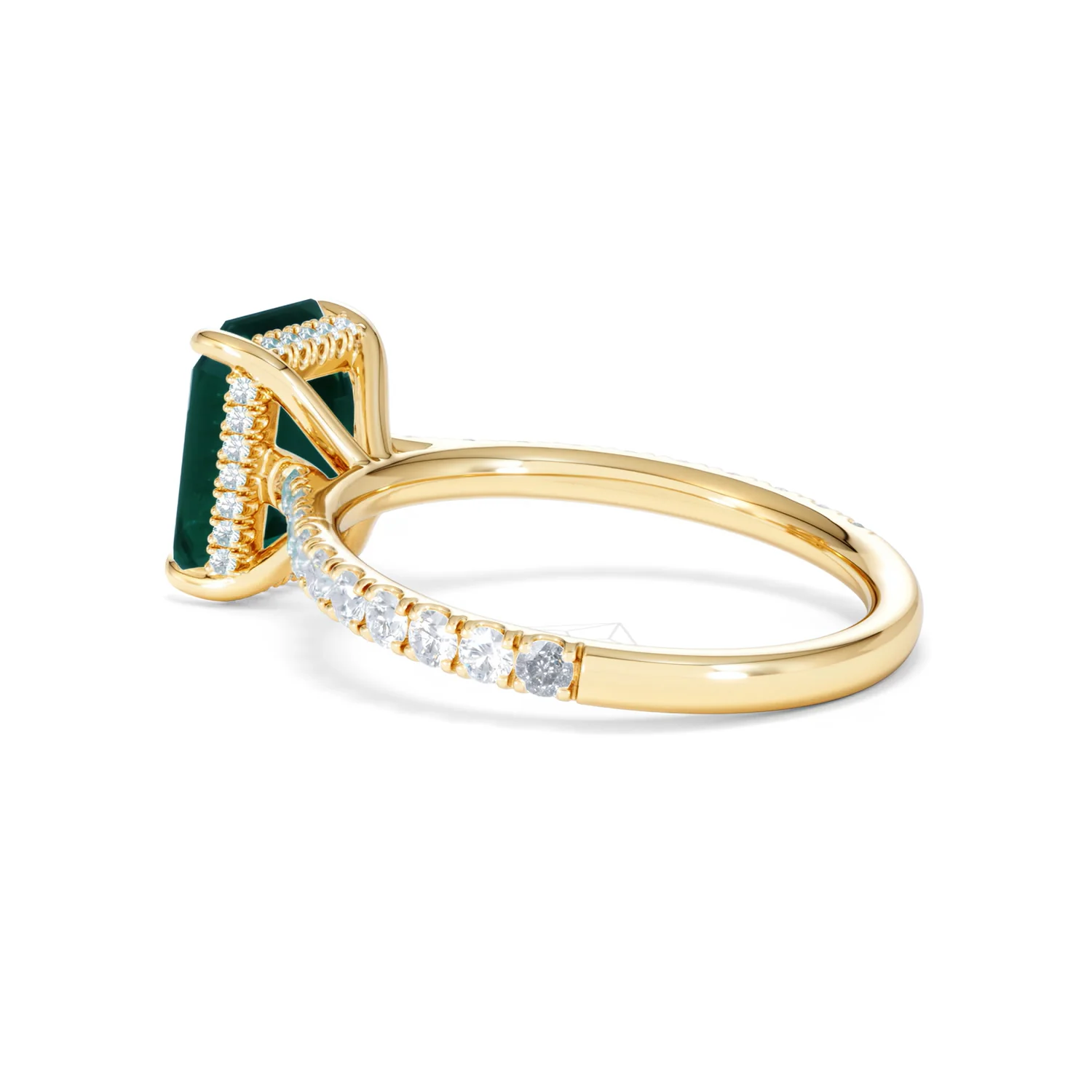 Amora 2.00ct Emerald Cut Lab Emerald Hidden Halo Engagement Ring with Side Stones in 18K Yellow Gold - Image 61