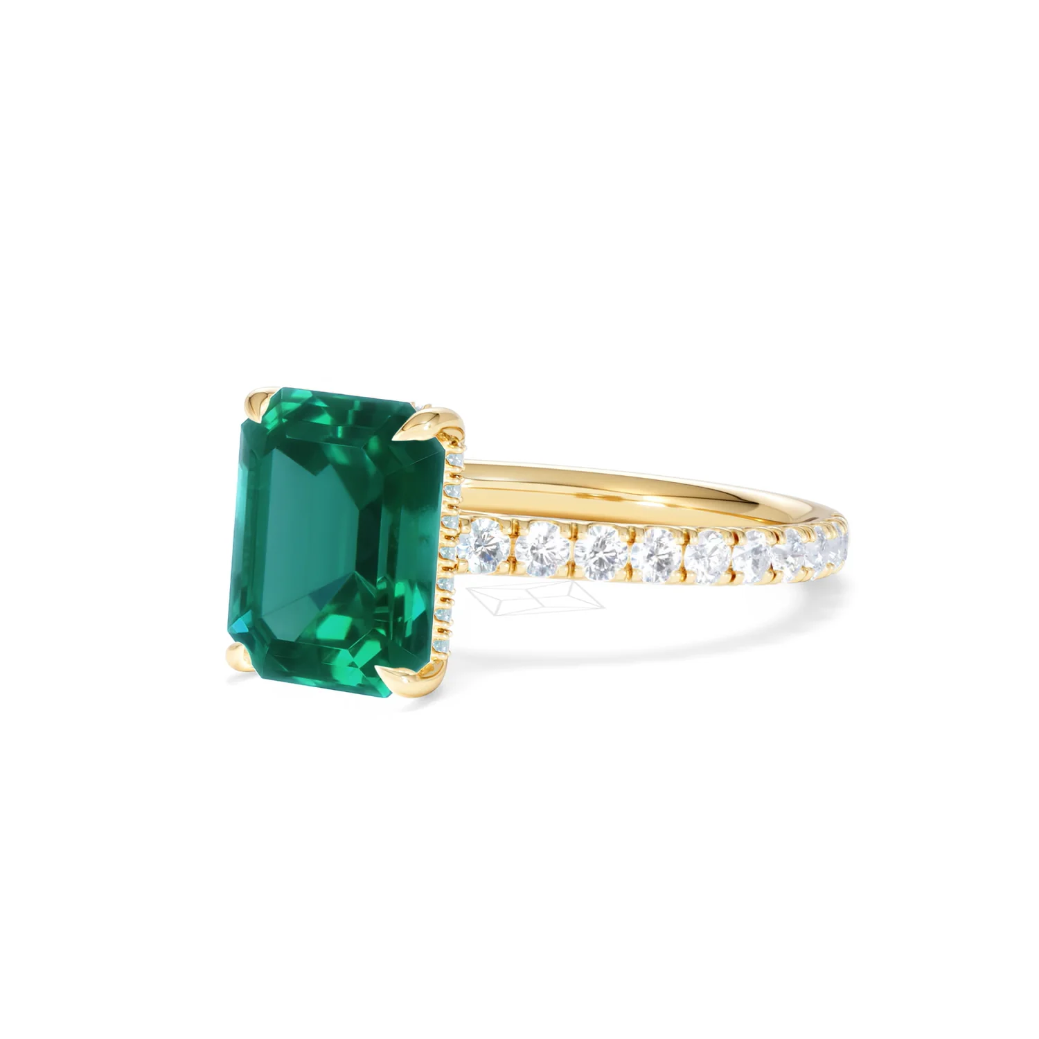 Amora 2.00ct Emerald Cut Lab Emerald Hidden Halo Engagement Ring with Side Stones in 18K Yellow Gold - Image 82