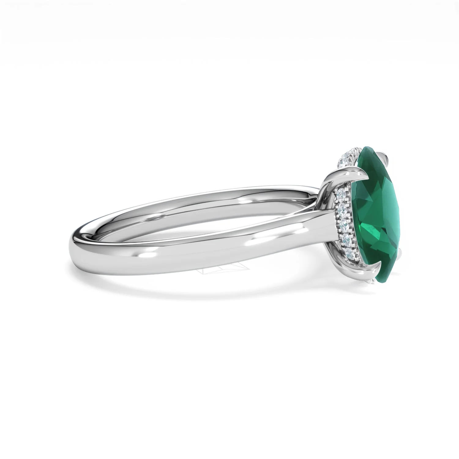 Amora 2.00ct Oval Cut Lab Emerald Hidden Halo Engagement Ring in 18K White Gold - Image 23