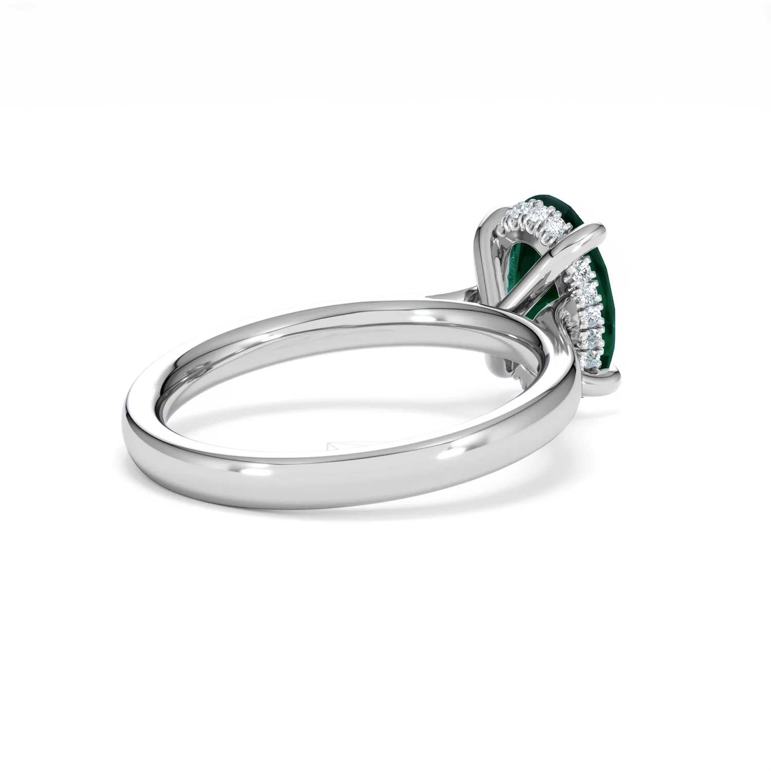 Amora 2.00ct Oval Cut Lab Emerald Hidden Halo Engagement Ring in 18K White Gold - Image 38