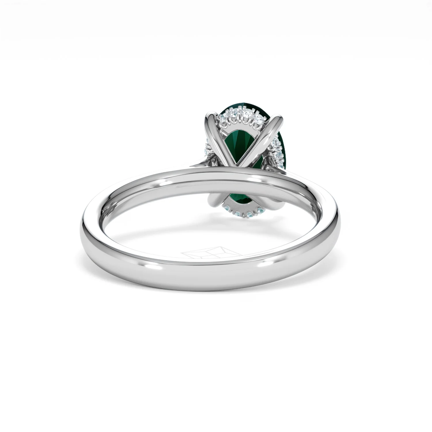 Amora 2.00ct Oval Cut Lab Emerald Hidden Halo Engagement Ring in 18K White Gold - Image 45