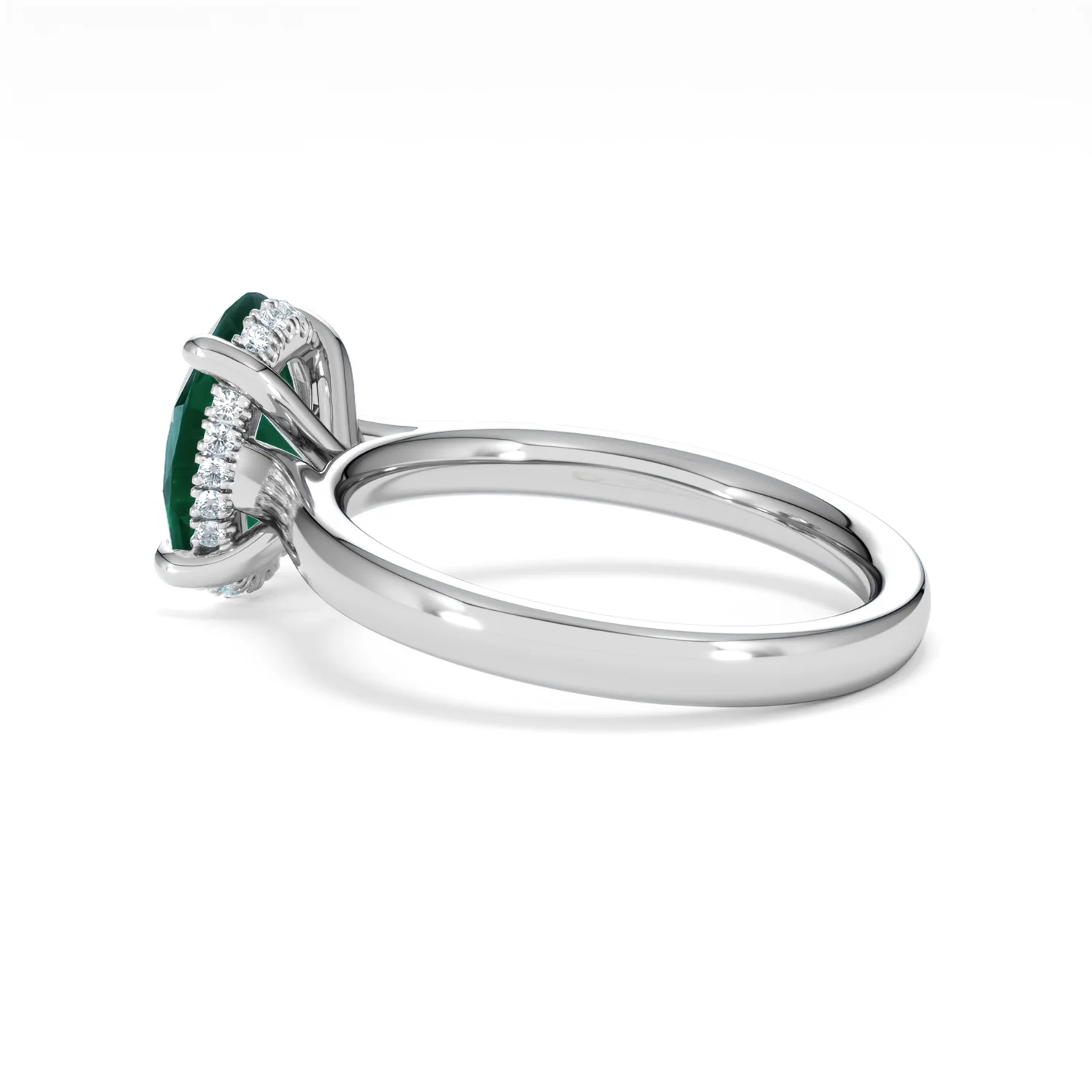 Amora 2.00ct Oval Cut Lab Emerald Hidden Halo Engagement Ring in 18K White Gold - Image 62