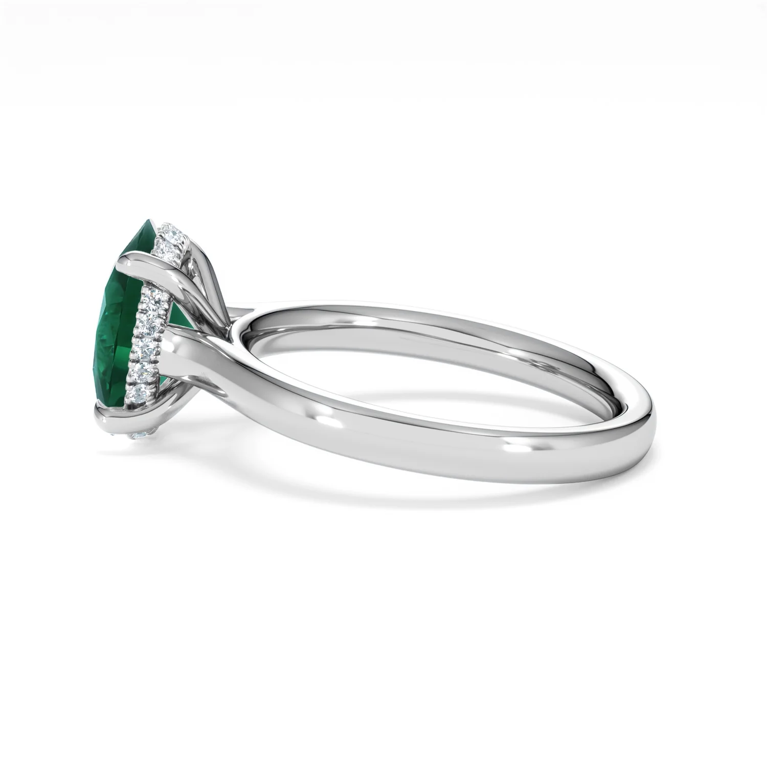 Amora 2.00ct Oval Cut Lab Emerald Hidden Halo Engagement Ring in 18K White Gold - Image 66