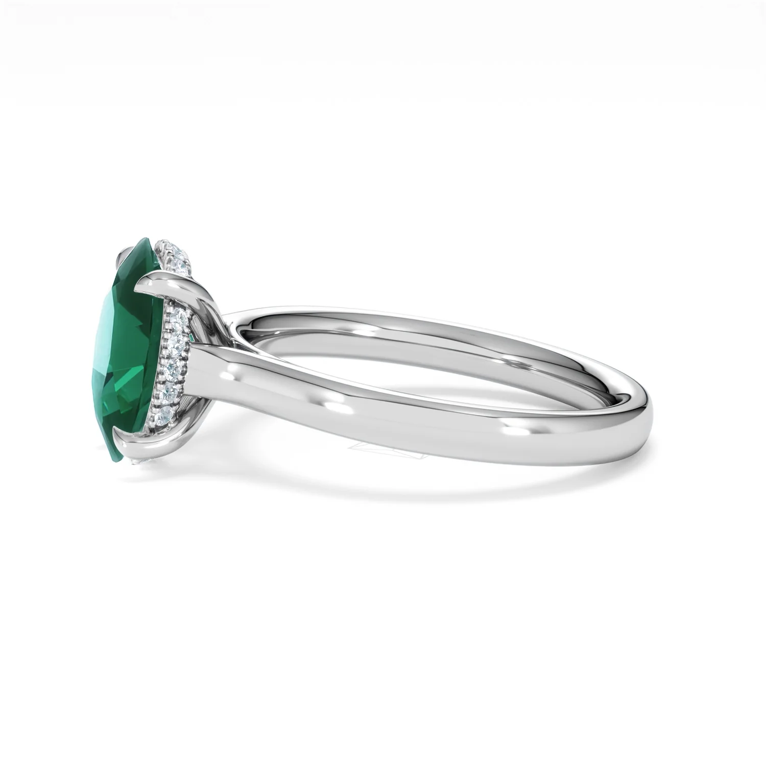Amora 2.00ct Oval Cut Lab Emerald Hidden Halo Engagement Ring in 18K White Gold - Image 71